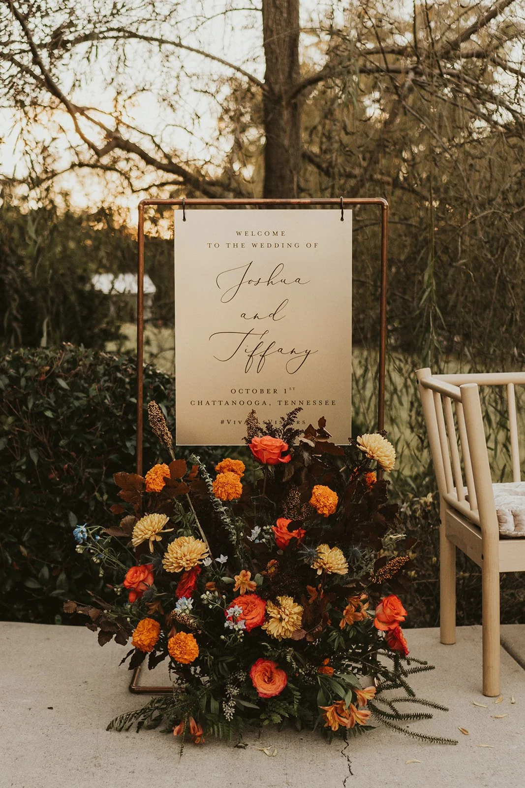 Wedding Welcome Sign on a Copper Stand