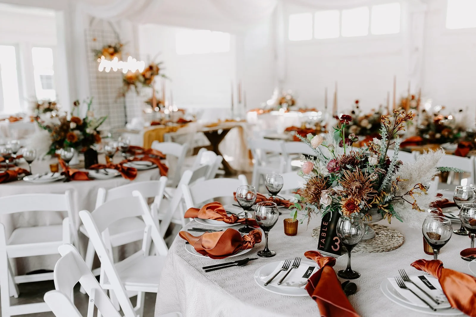 Wedding Table with Mod Black Glassware Goblets