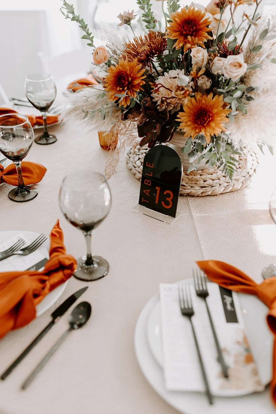 Wedding Table with Mod Black Goblets Glassware