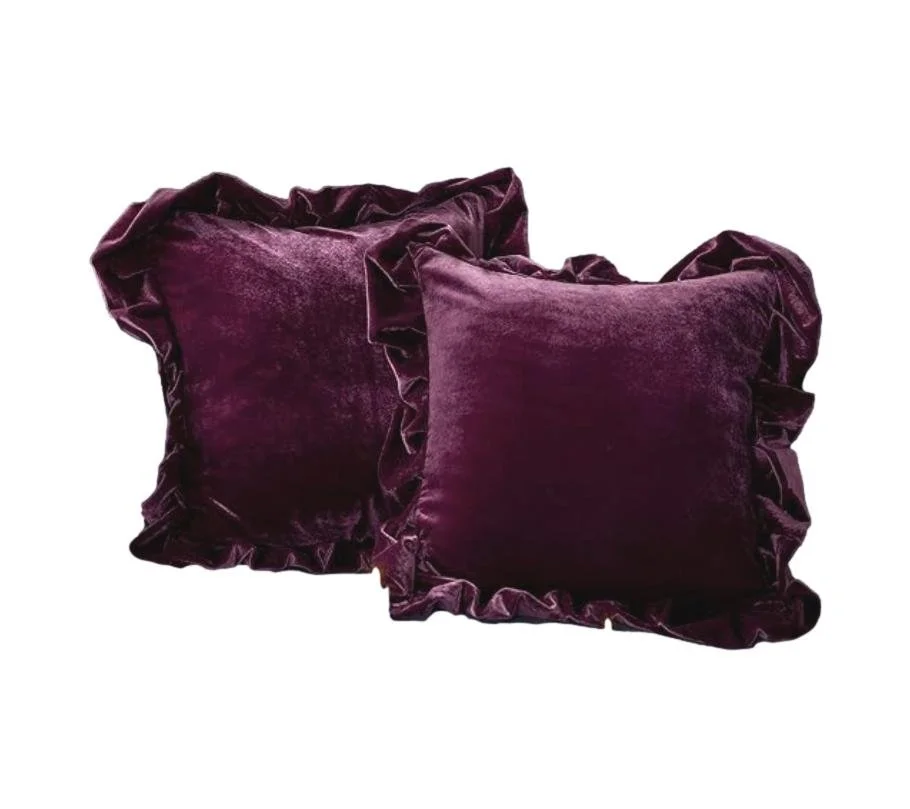 Ruffled Amaranth Velvet Pillows (4)