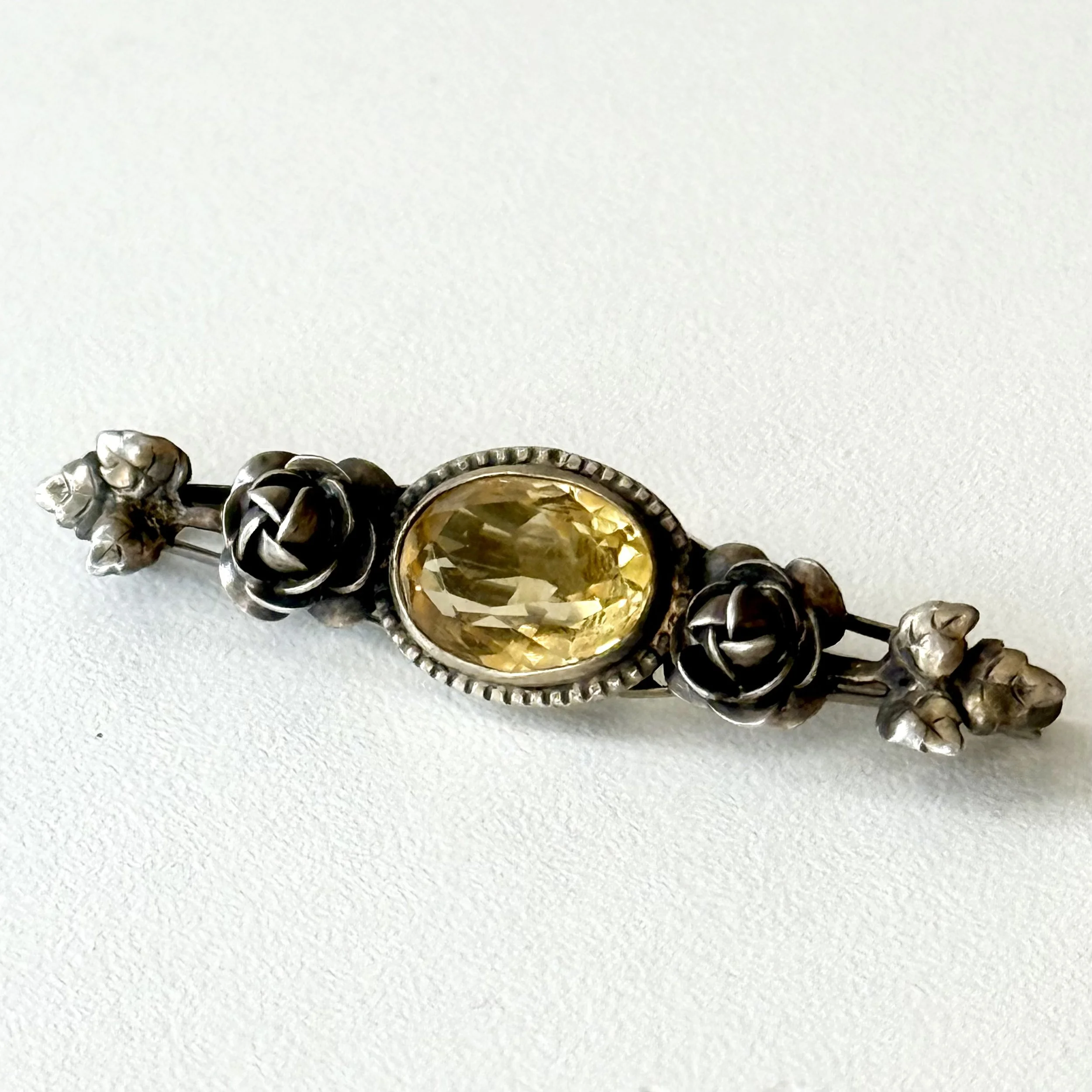 Victorian Antique German Sterling Silver And Citrine Brooch