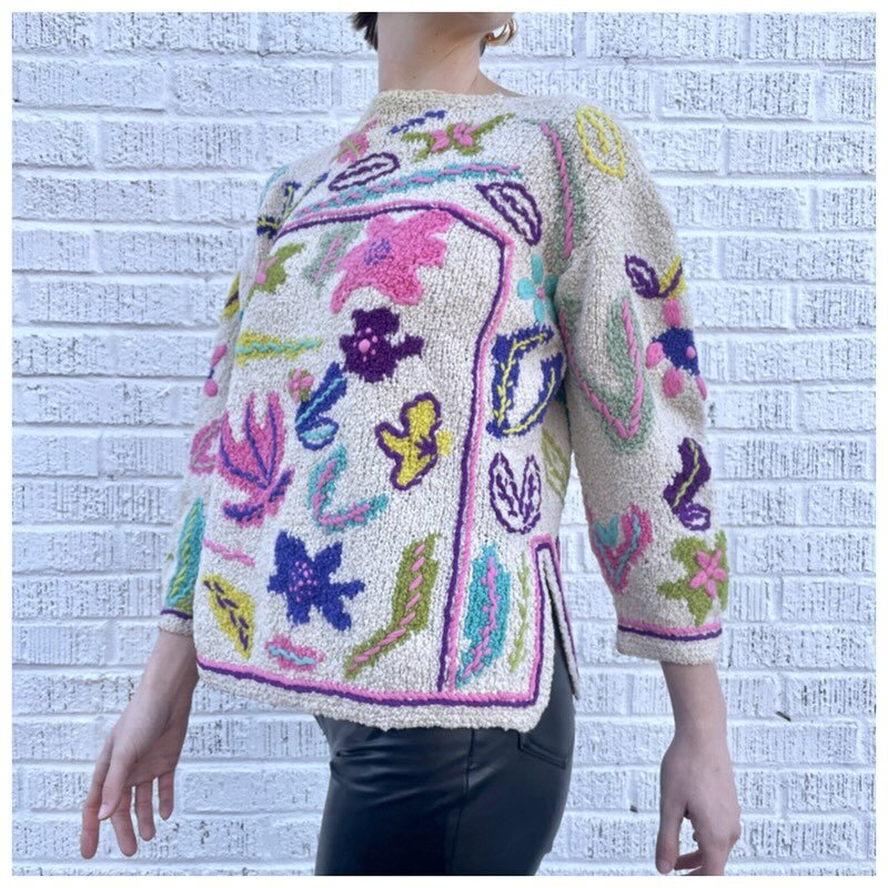 This beauty sold before we were able to post this photo. It was hand-knit in Italy in the 60s out of a super-soft nubby wool blend and the label shows it qualified for the Neiman Marcus &ldquo;Trophy Room&rdquo; - oolala! The new owner found it remin