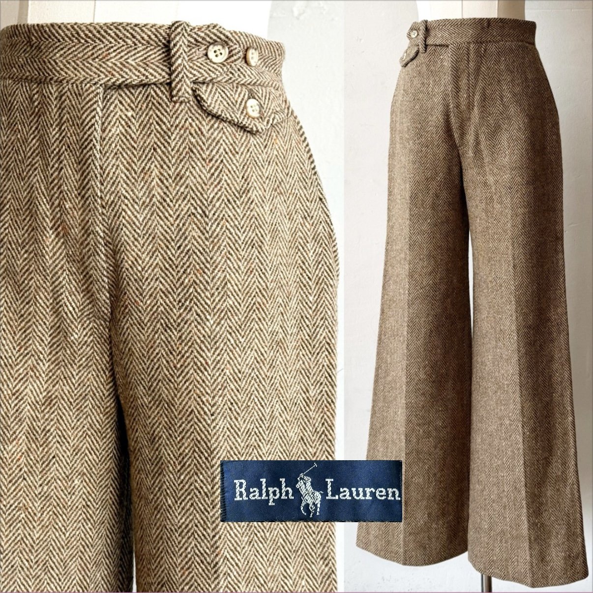 1980’s Blue Label Ralph Lauren Wool Herringbone Trousers • S/M
