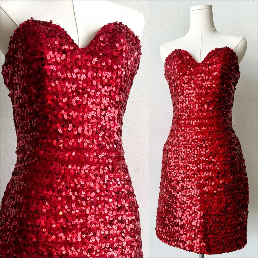 1980’s~1990’s Fully Sequined Red Mini Dress • M