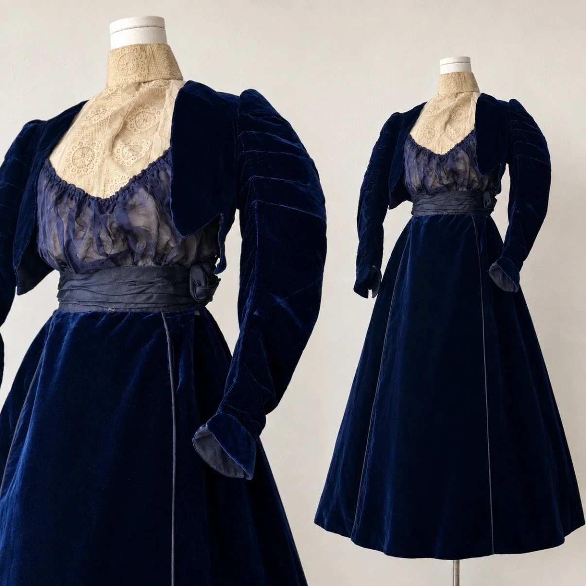 1800’s Sapphire Blue Velvet Two Piece Ensemble • S