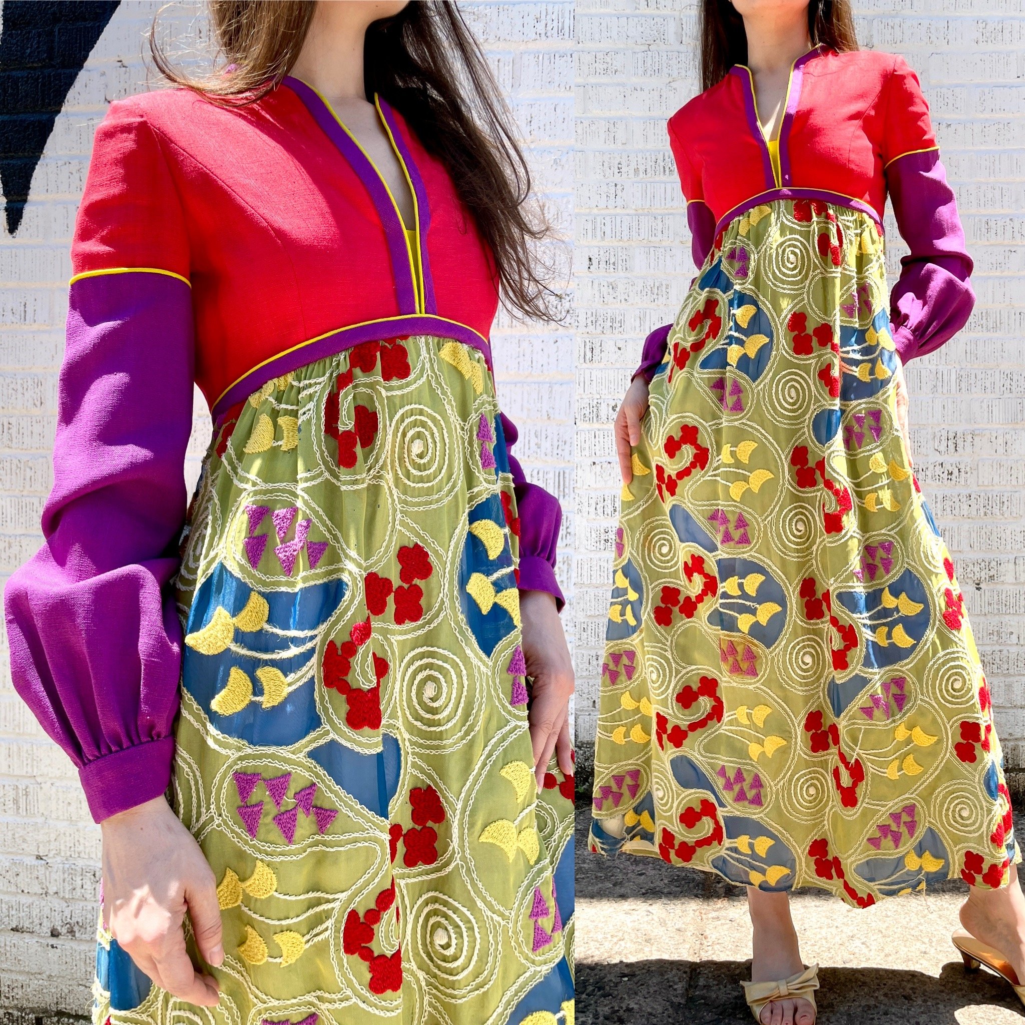 1960s Mod Medieval Maxi Dress • SM