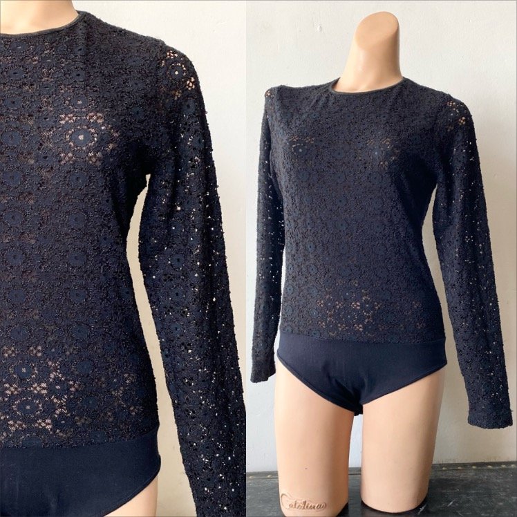 1990’s Black Sheer Lace Body Suit • M