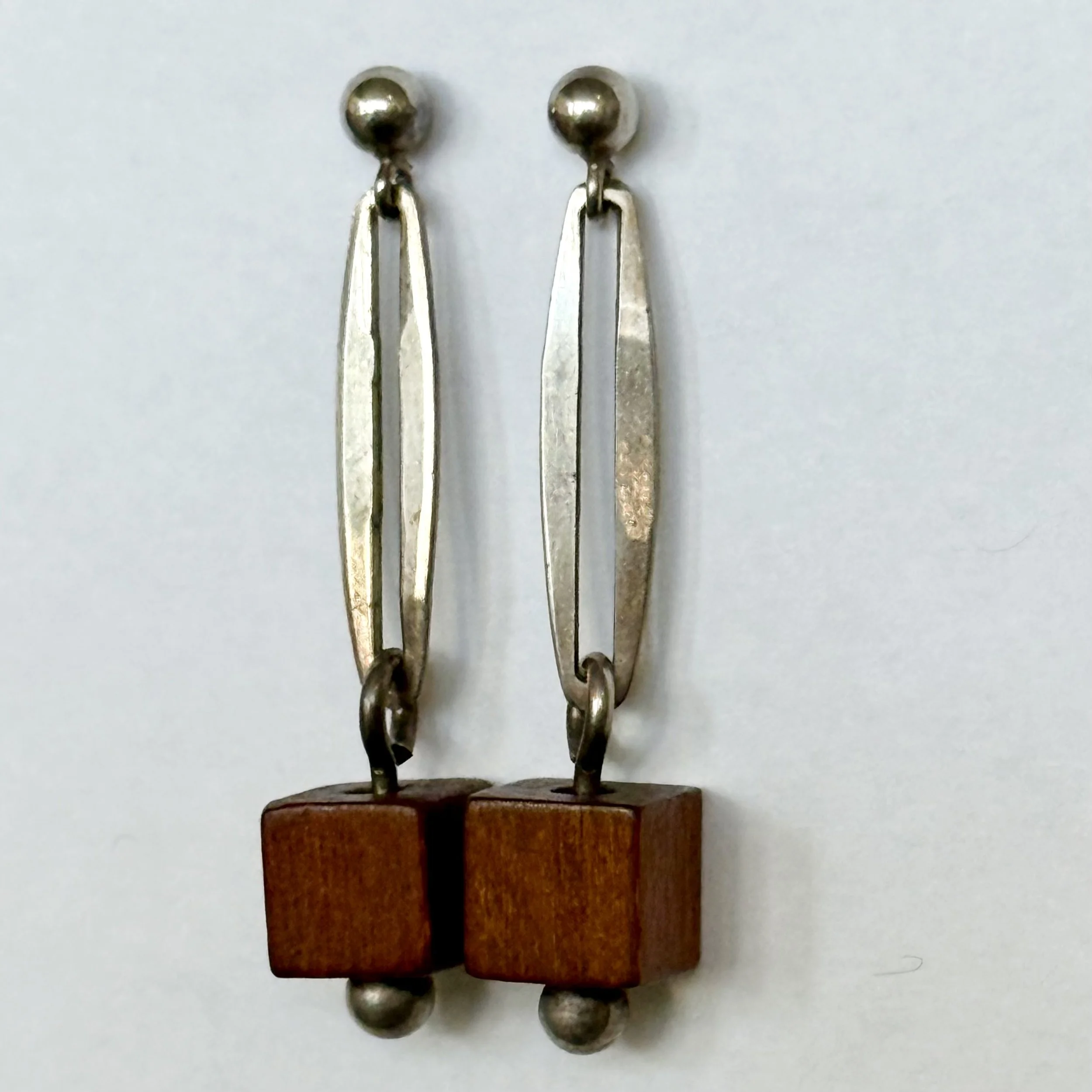 1960s Norwegian Modernist Wood and Sterling Earrings by Anna Greta Ekver for Norsk Design