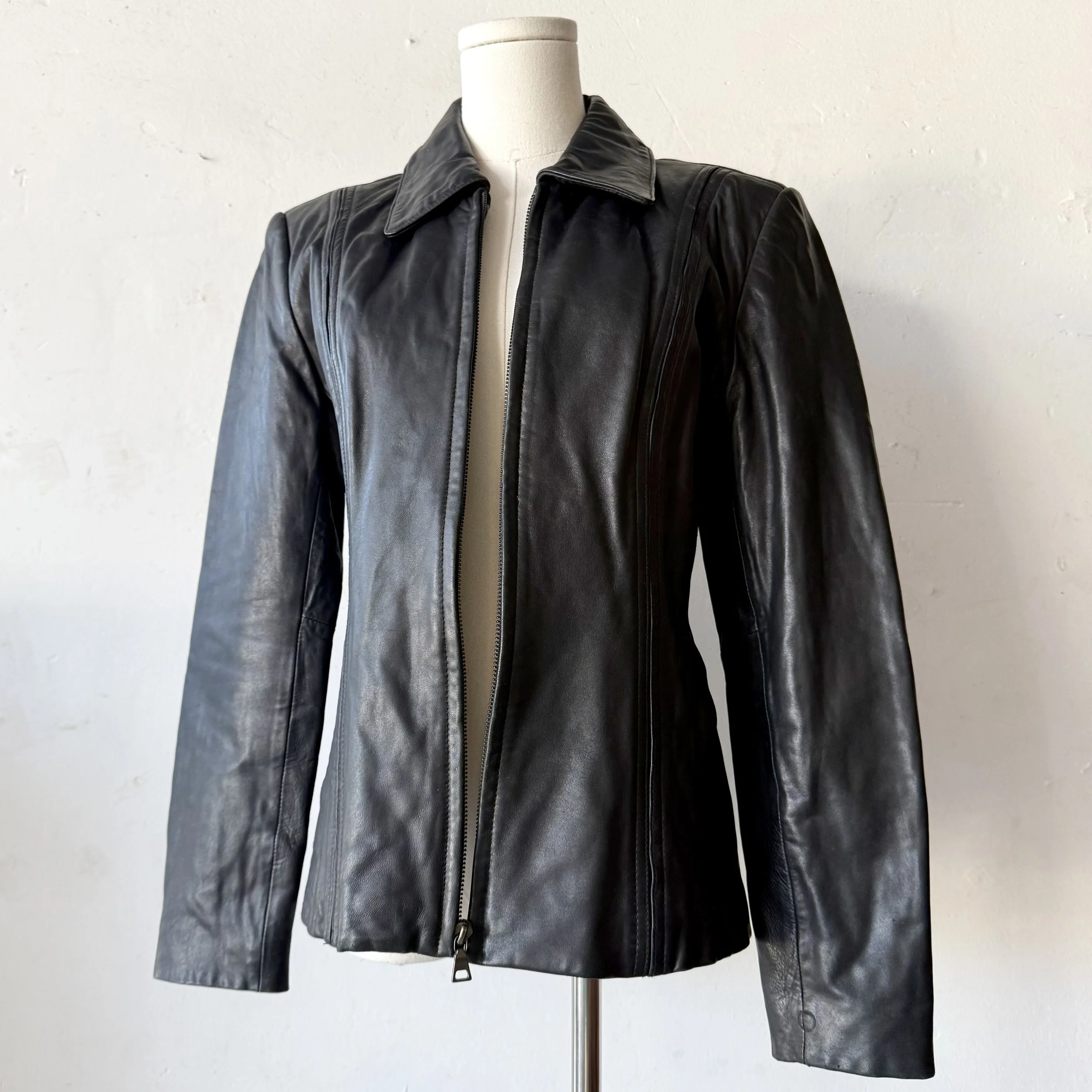 Y2K Genuine Leather Jacket • M