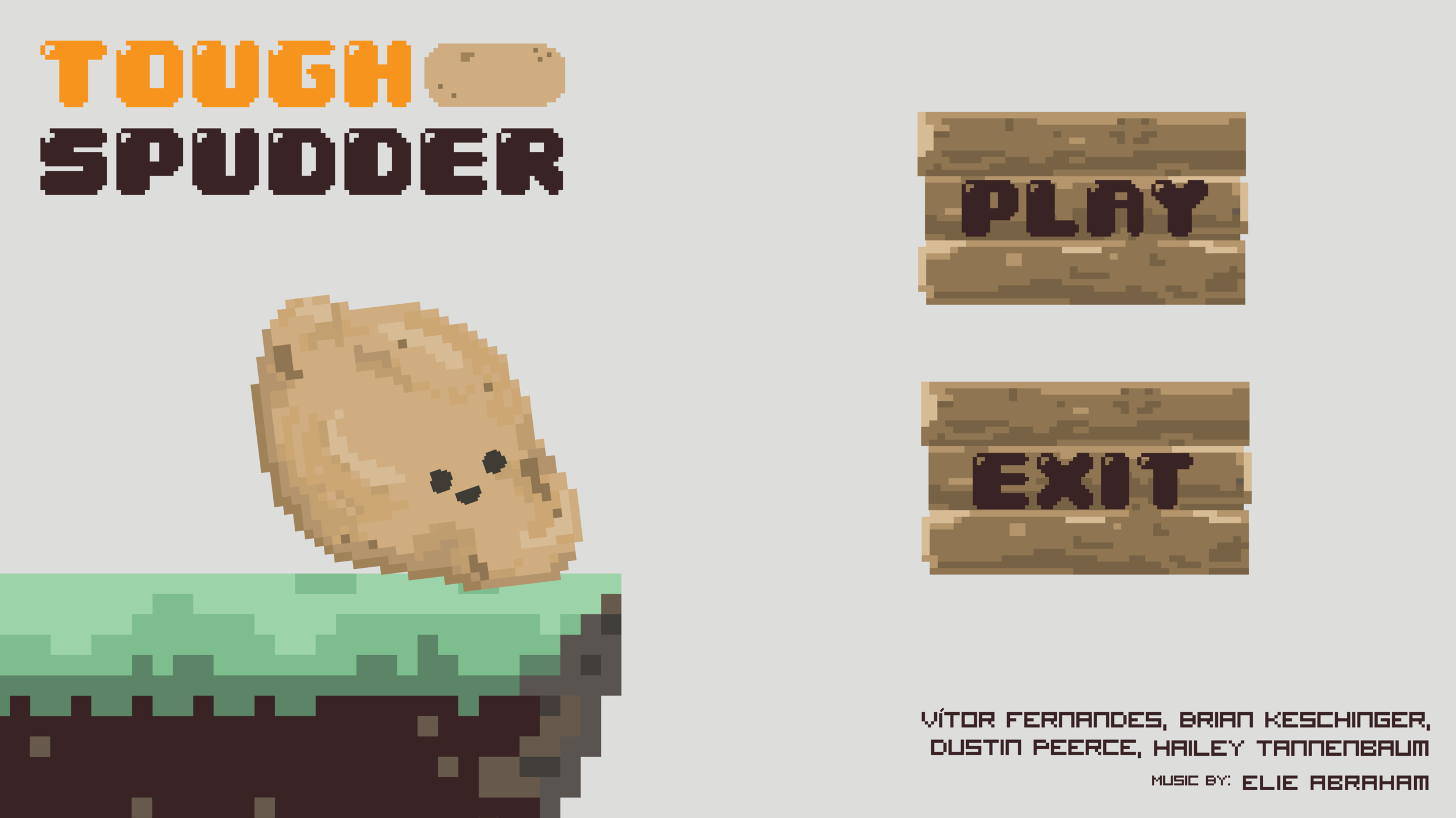 Main menu title screen for the game, featuring art and the logo I designed.
