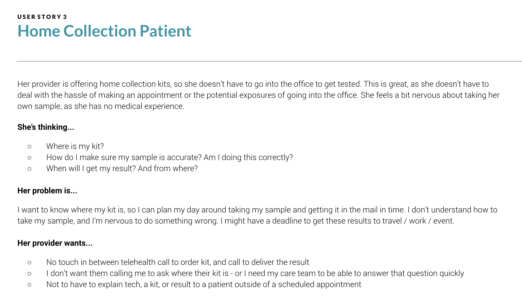Example user story from persona exercise