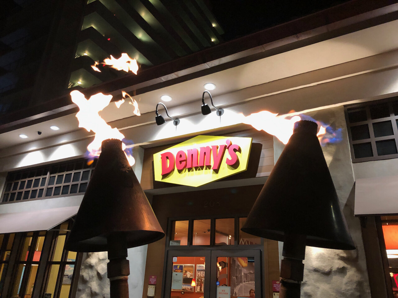 The Denny's in Waikiki has tiki torches out front