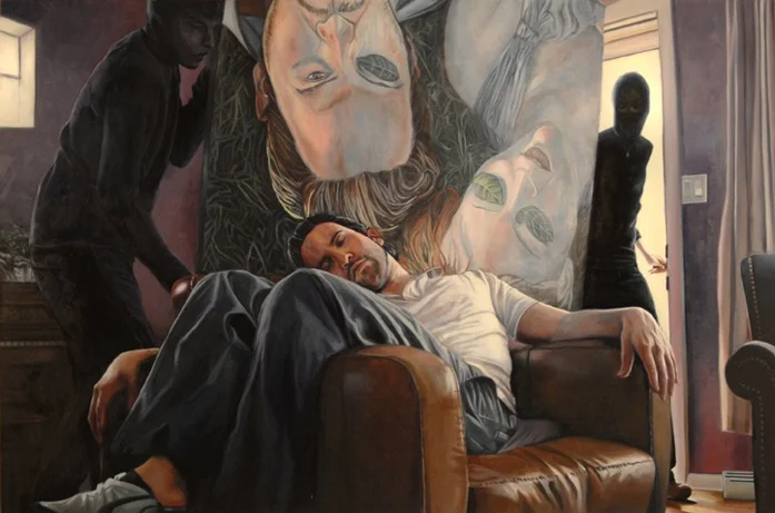 The Theft of Culture (After Maurizio Cattelan) Gabriel Garza Oil on Canvas, 48 x 72 inches