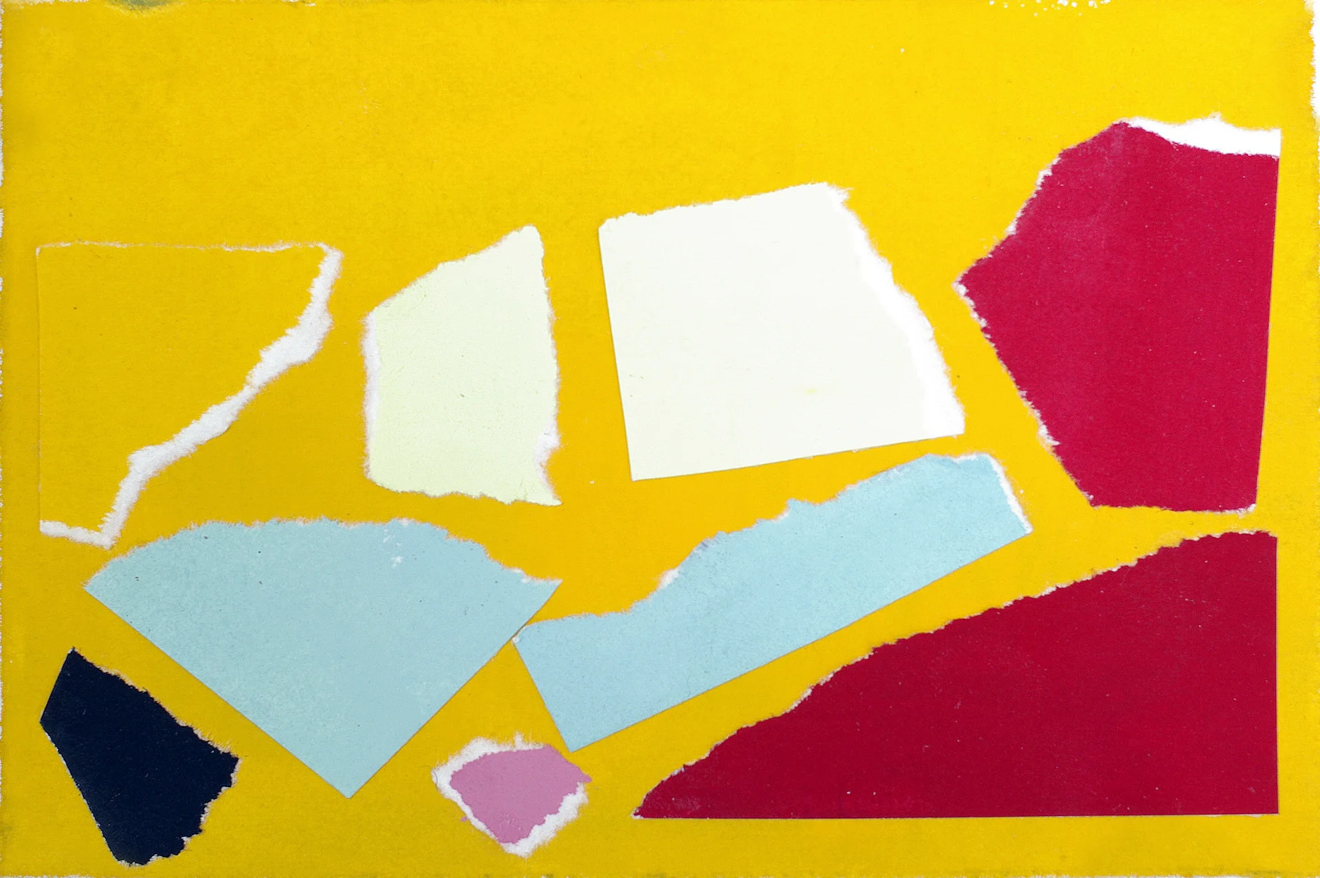 Two then Three, gouache and collage on paper, 4"x6"