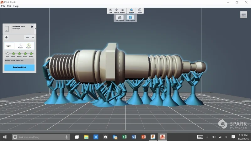 The Spark Print Studio launch screenshot, with my support structures