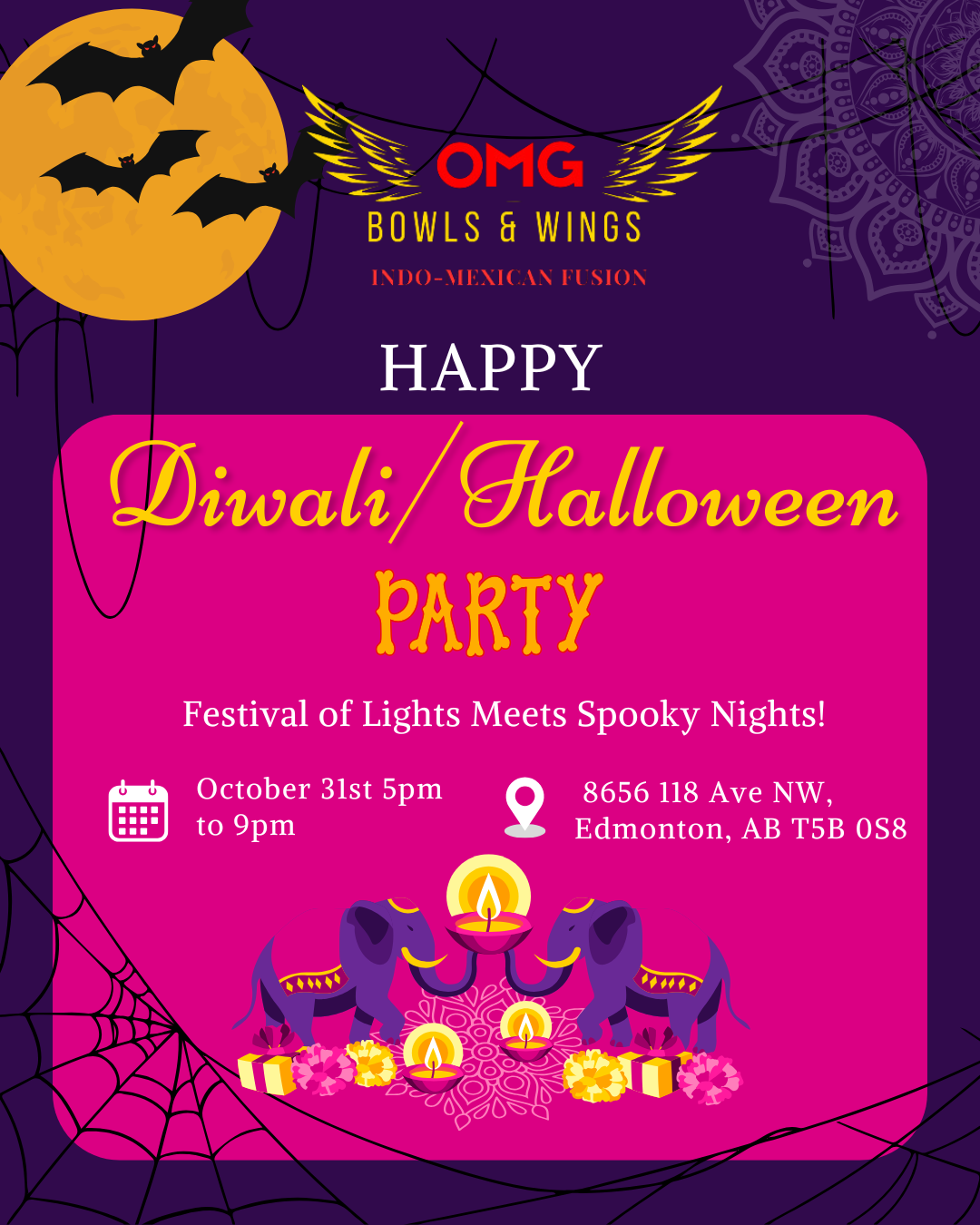 Diwali &amp; Halloween Party at OMG Bowls &amp; Wings