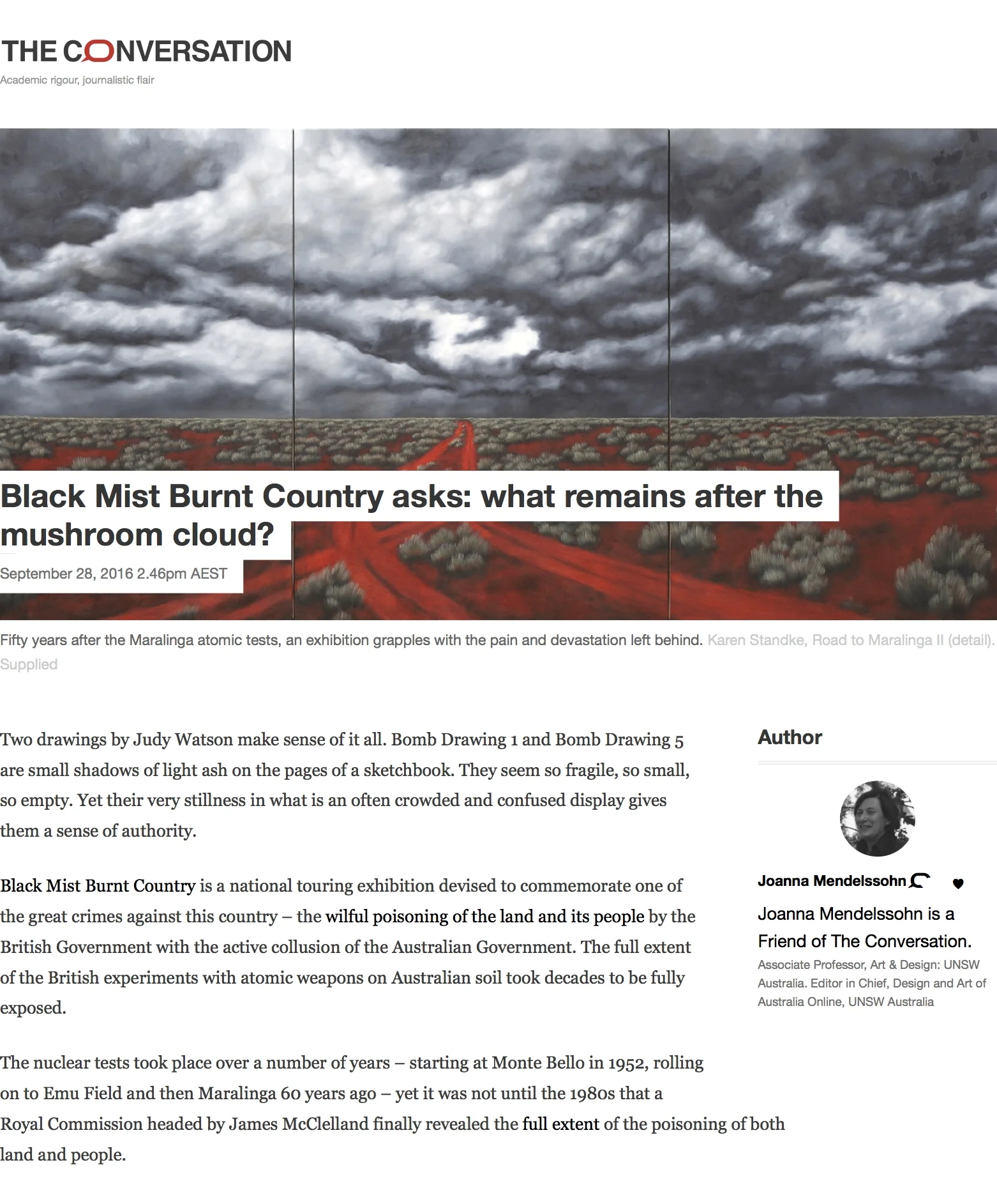 "Black mist burnt country", The Conversation, 2016
