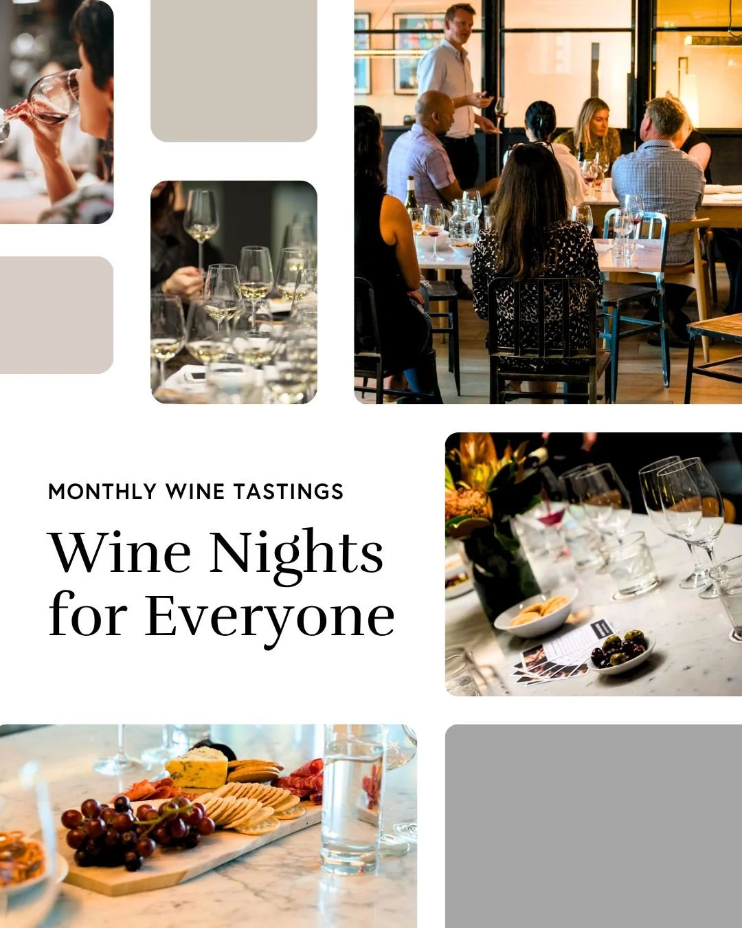 You don&rsquo;t need a big group to enjoy great wine. Our monthly tastings are open to anyone who loves discovering new flavours or simply wants a relaxed evening out with friends.

Hosted at one of Sydney&rsquo;s most charming venues, each session i