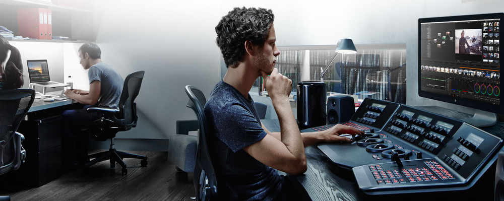 Colour grading and editing studio with a professional control surface