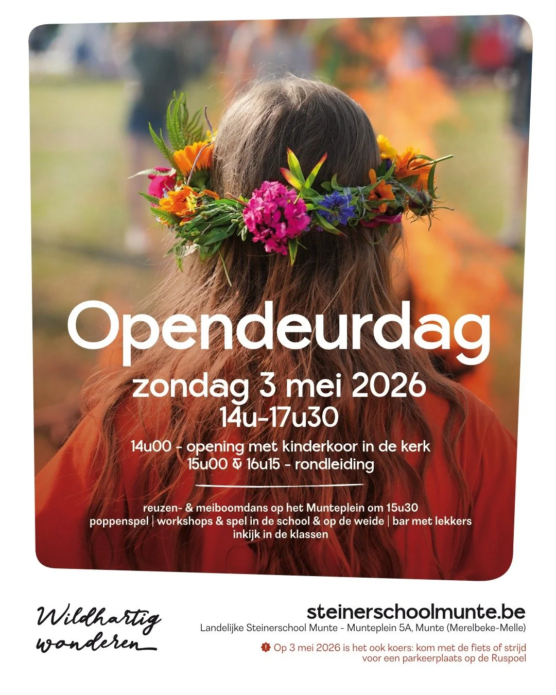 Save the Date! 
Zondag 3 mei is het Opendeurdag. 

Veel te doen die dag;
kinderkoor, reuzen- en meiboomdans, poppenspel, workshops, inkijk in de klassen, rondleidingen &eacute;n ook koers. 
Dus kom, indien mogelijk, met de fiets!

Tot dan?