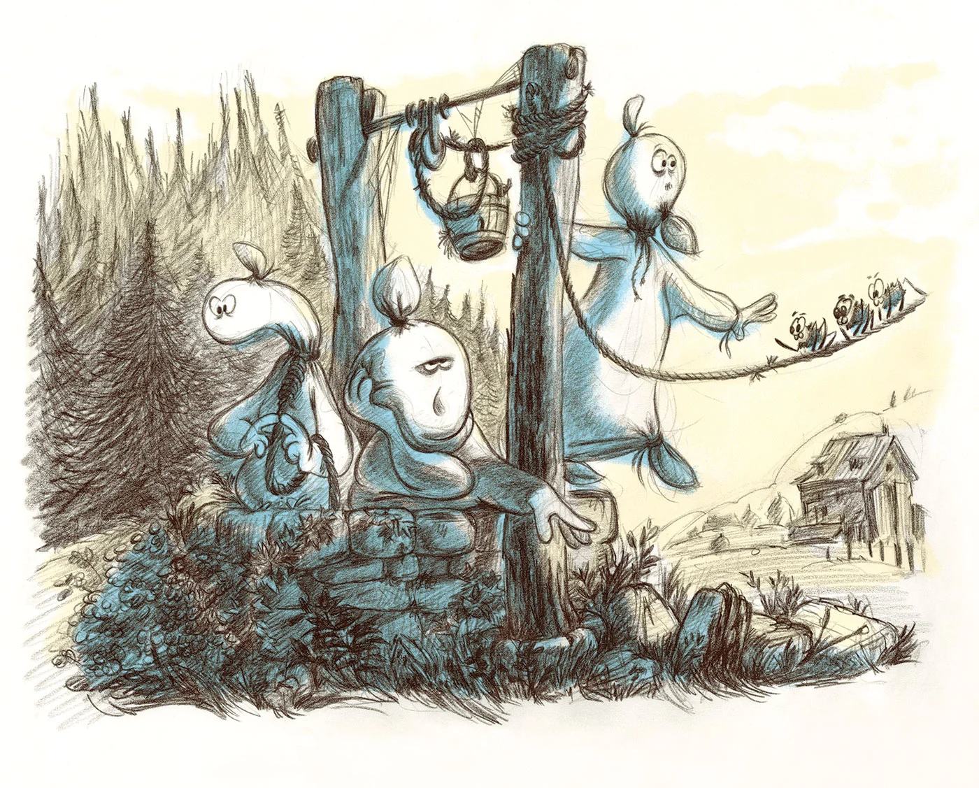 Spooky Ghosts - Book Illustration - At The Well