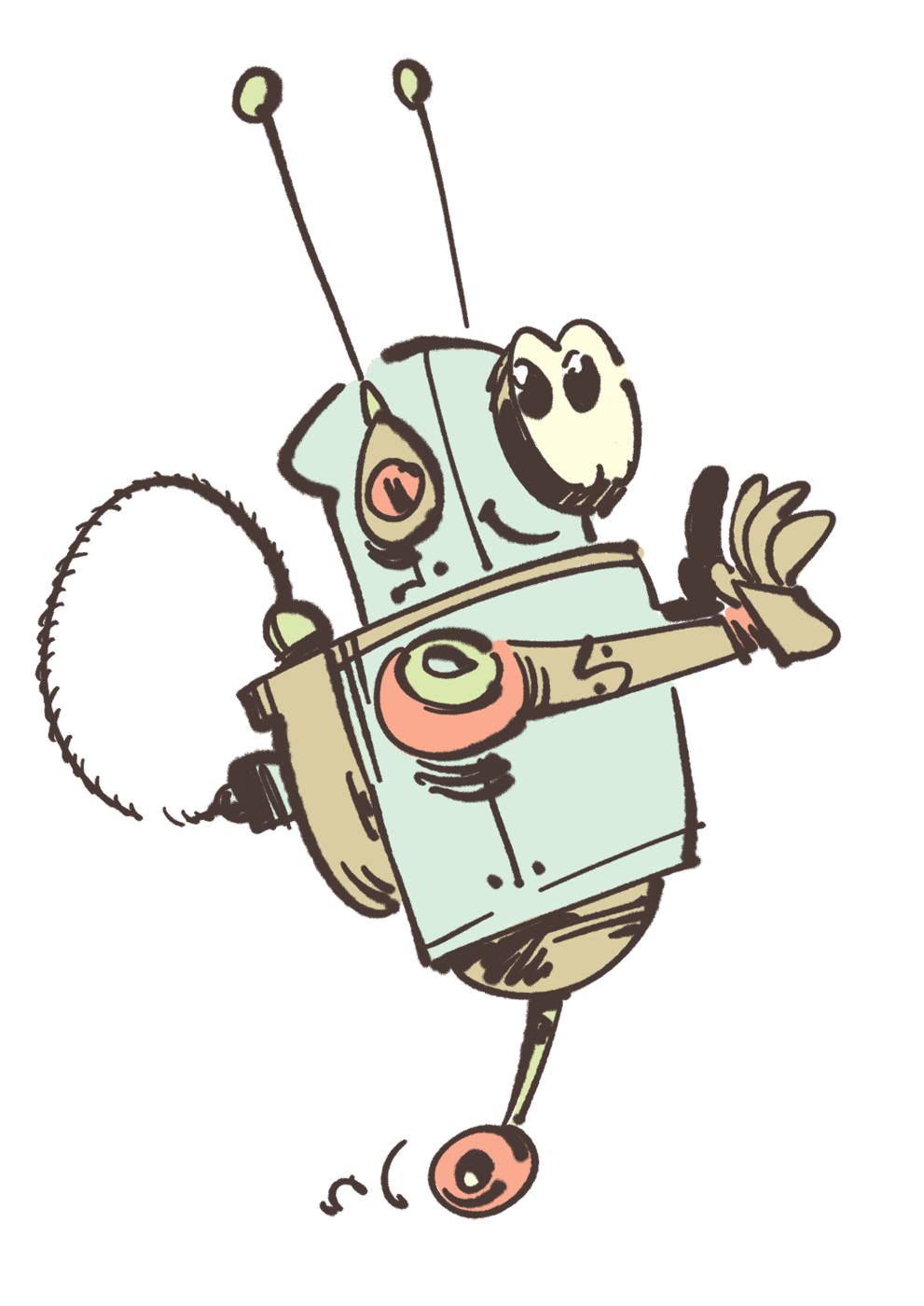 Cute robot on mono wheel - illustration by Cesare Asaro