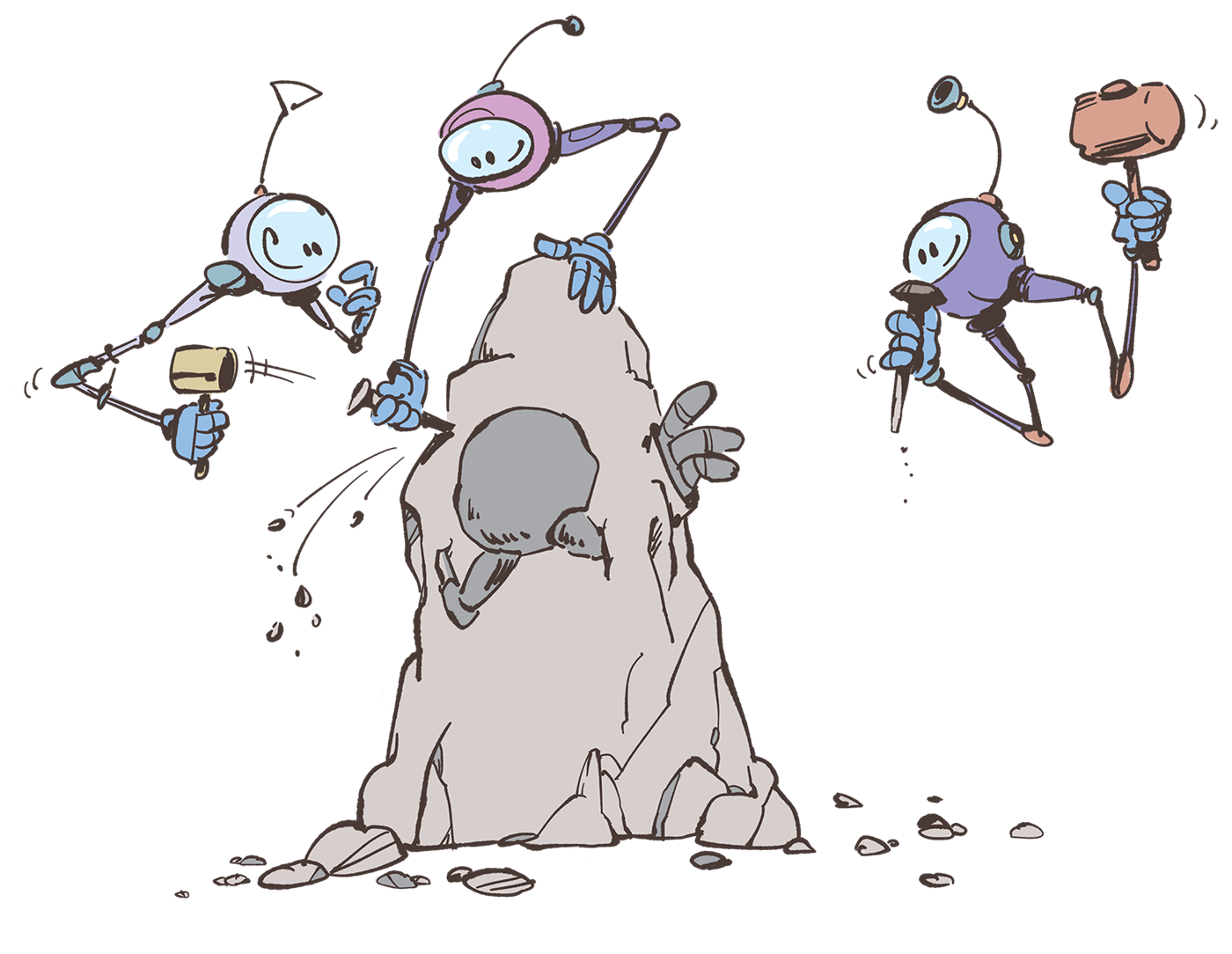 Creative AZR0 robots sculpting a piece of marble - illustration by Cesare Asaro