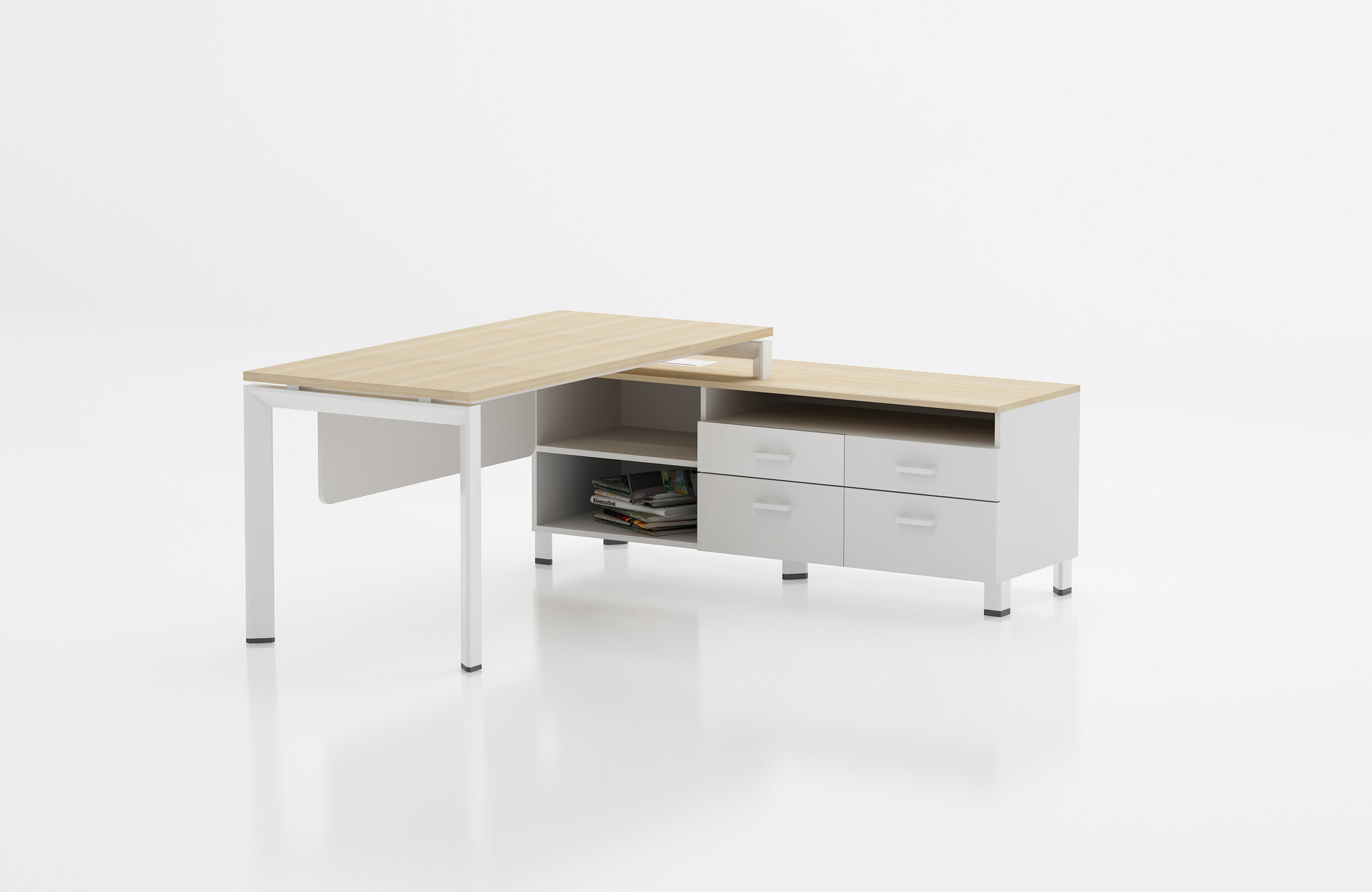 Natural Birch and White desk with cabinet 