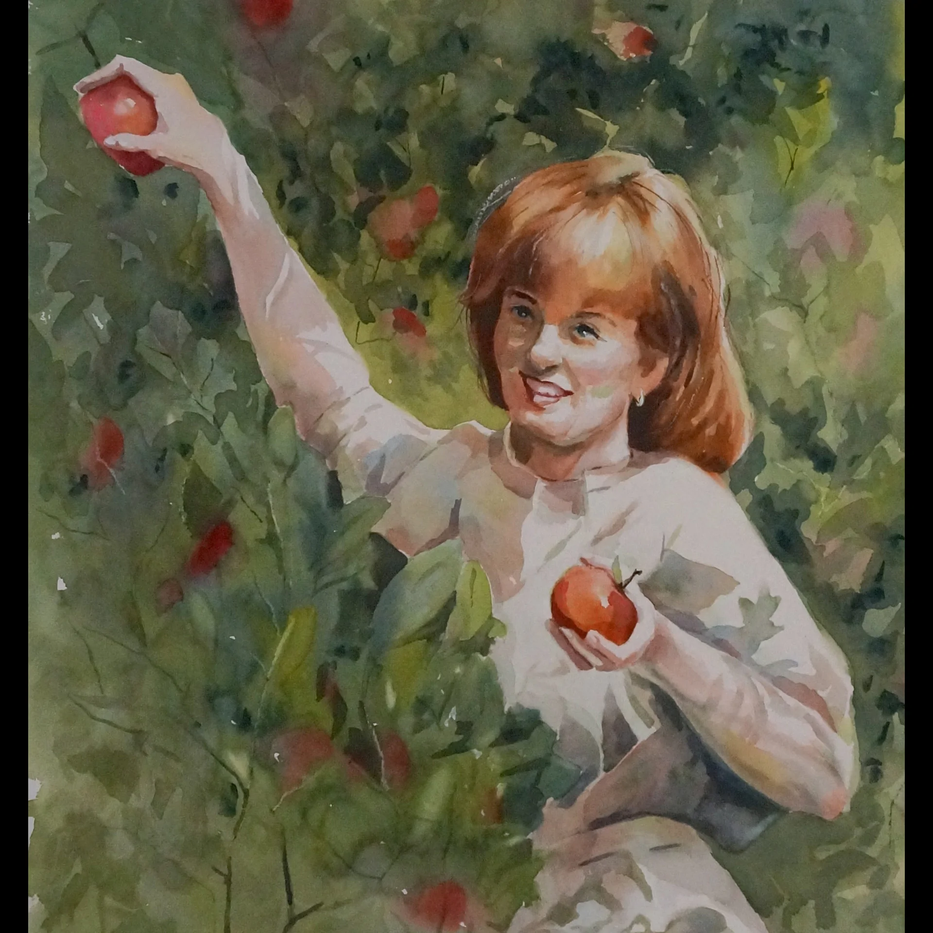Debra Thomas Weible picking apples in Indiana, way before she became an artist.