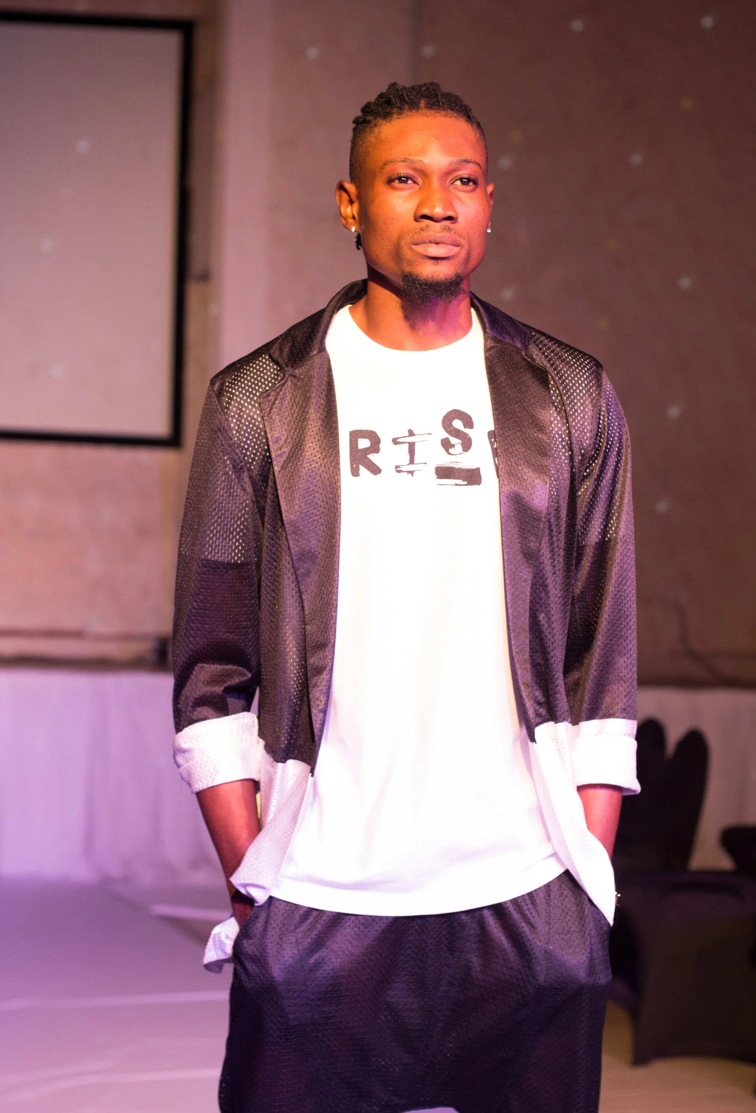 Sisco ( @6cojohn) Mr. University Africa 2015, Best Male Model Award Winner of TEFS 2016 and Finale Model for VonRay Designs; Mesh Blazer and Drop Crotch Joggers Designed and Made by VonRay Designs & RISE Tee by 4Leaders/Hyjack Works; PHOTOGRAPHER- Ebiye Wilson Jeke of Wilson Photography (@wilsonjekephotography)