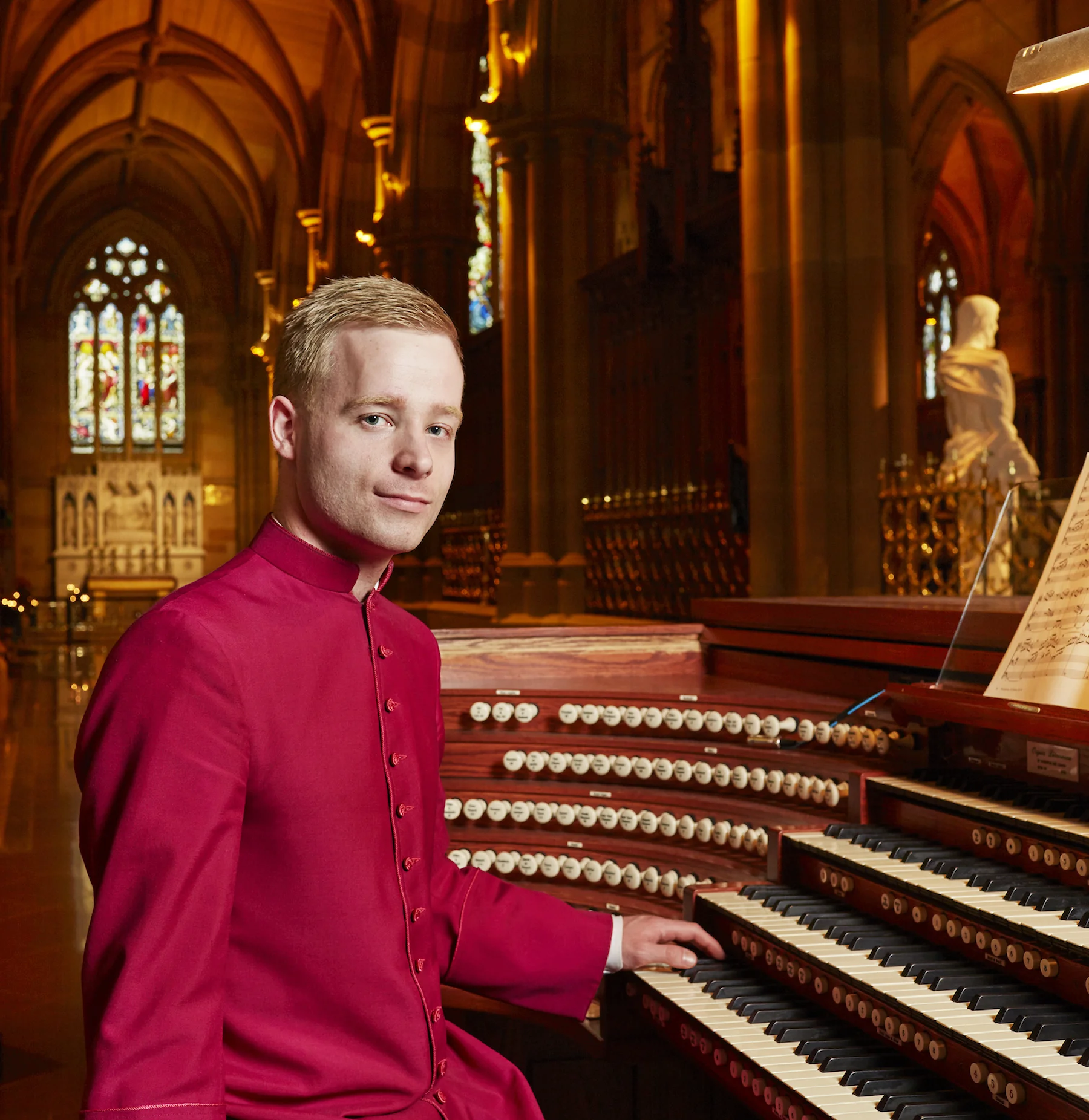 Michael Butterfield at the organ in St Mary’s Cathedral, Sydney.