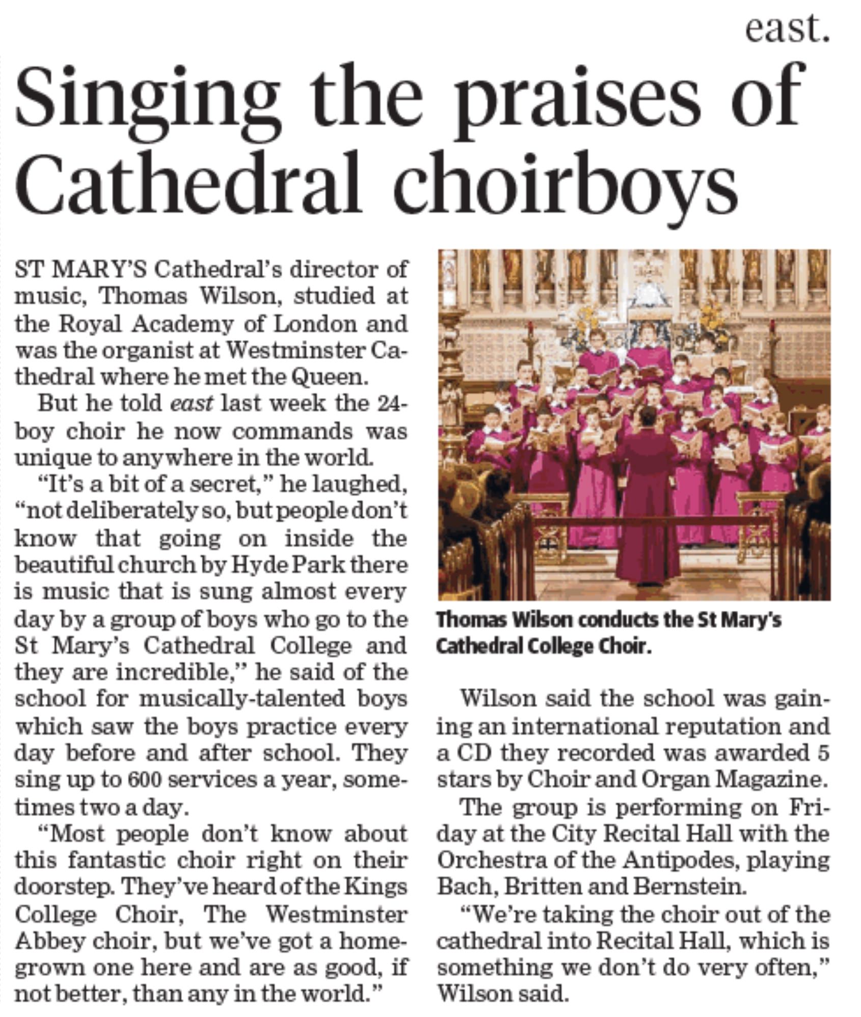 Wentworth Courier , ‘Singing the praises of Cathedral choirboys’, 28th June 2017.