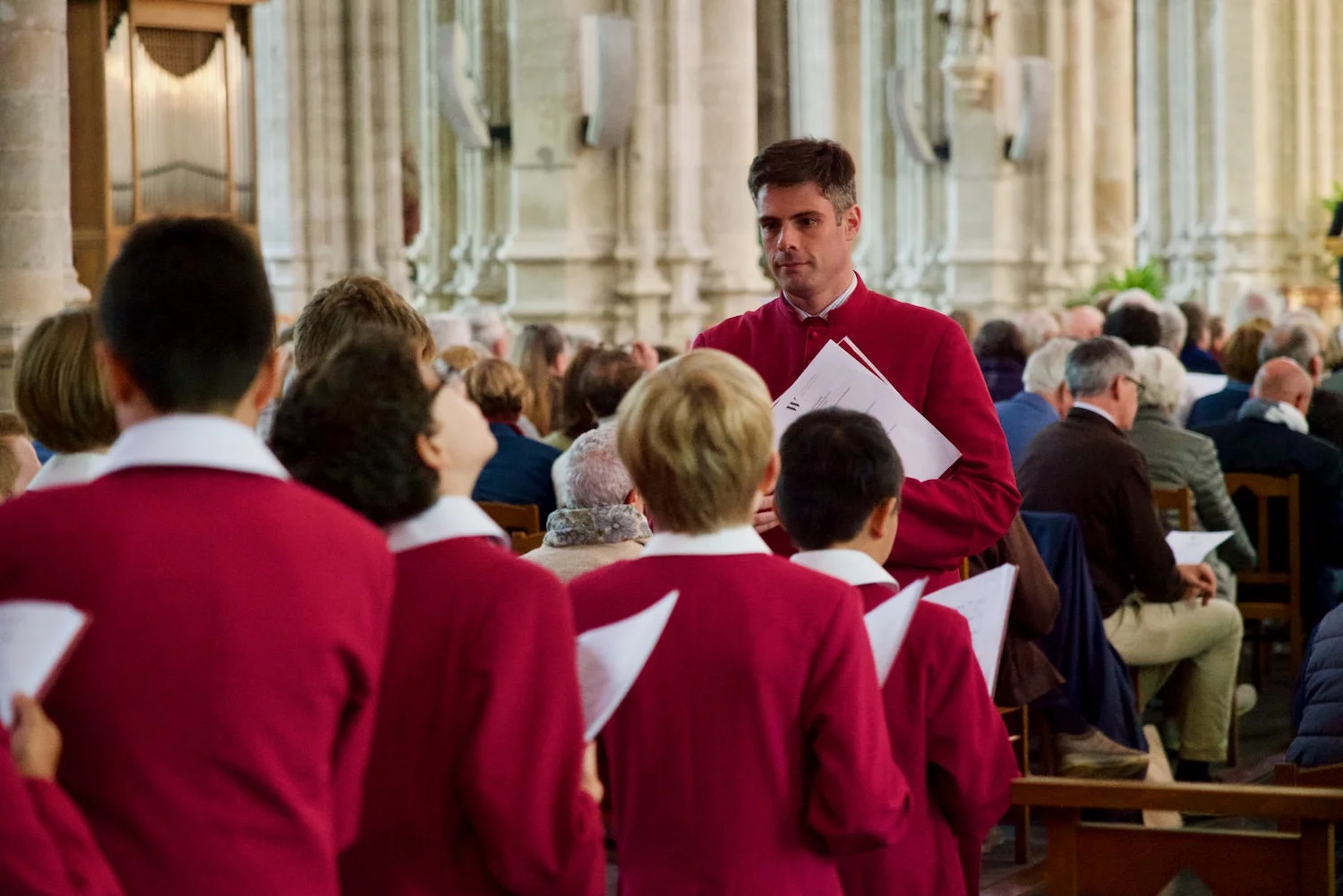 The Choristers line up before singing at the concert in the Église saint-Eloi in Dunkirk.
