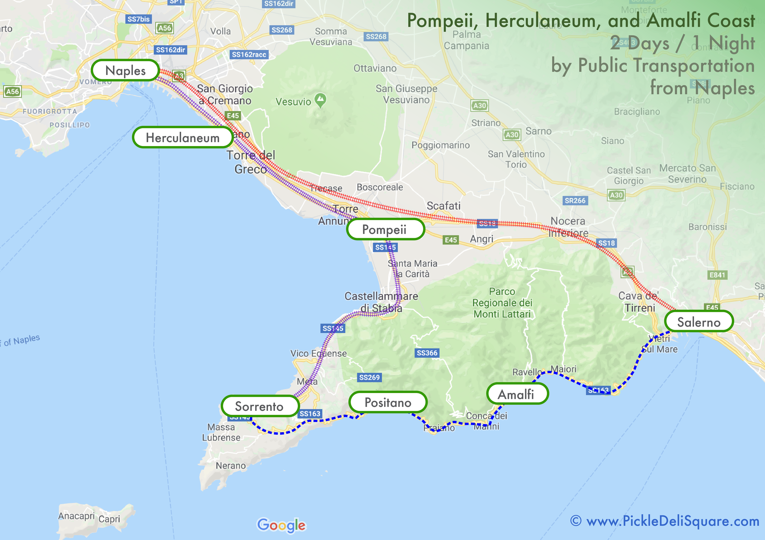 DIY Pompeii Coast: 2 day / 1 night itinerary by public transportation and no — Pickle Deli Square