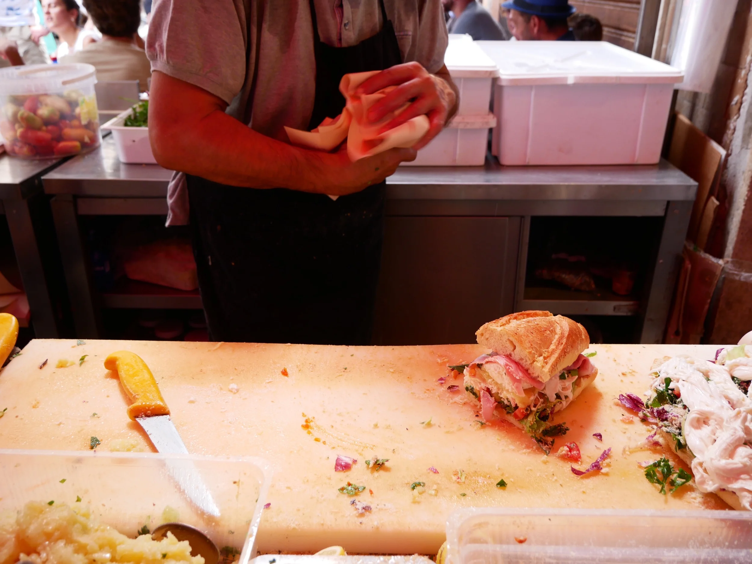 Cutting and bagging the finished product.
