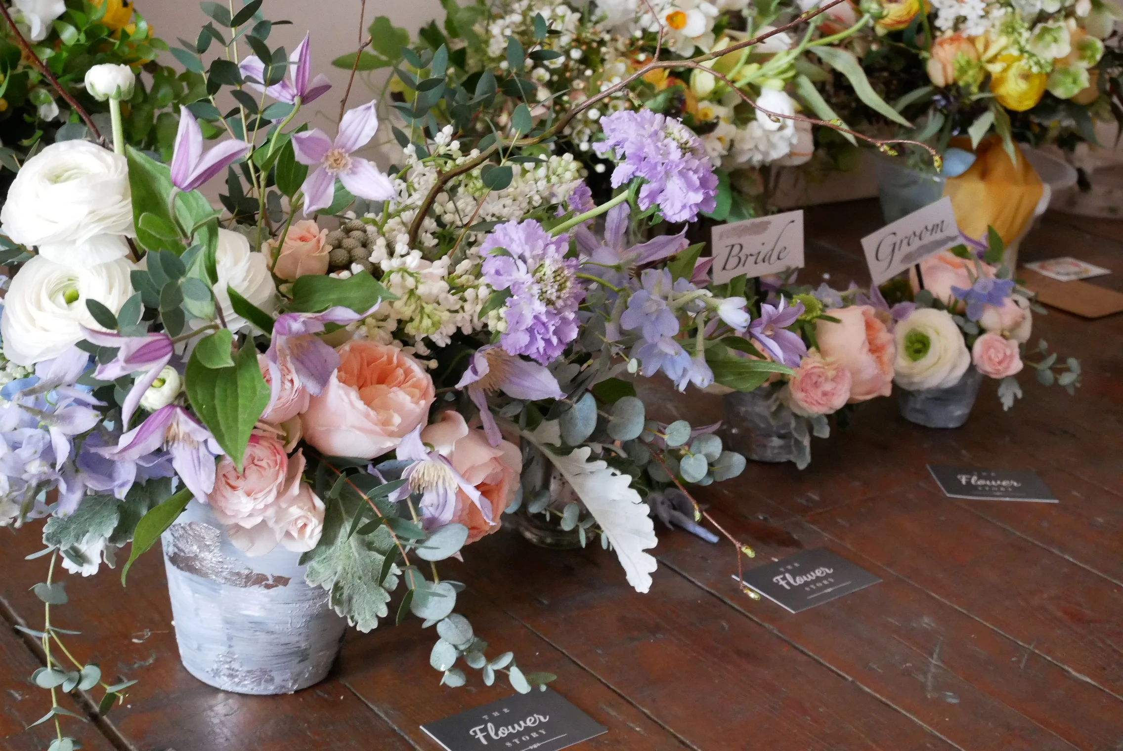 All my flowers lined up, waiting for their turn in the studio. 