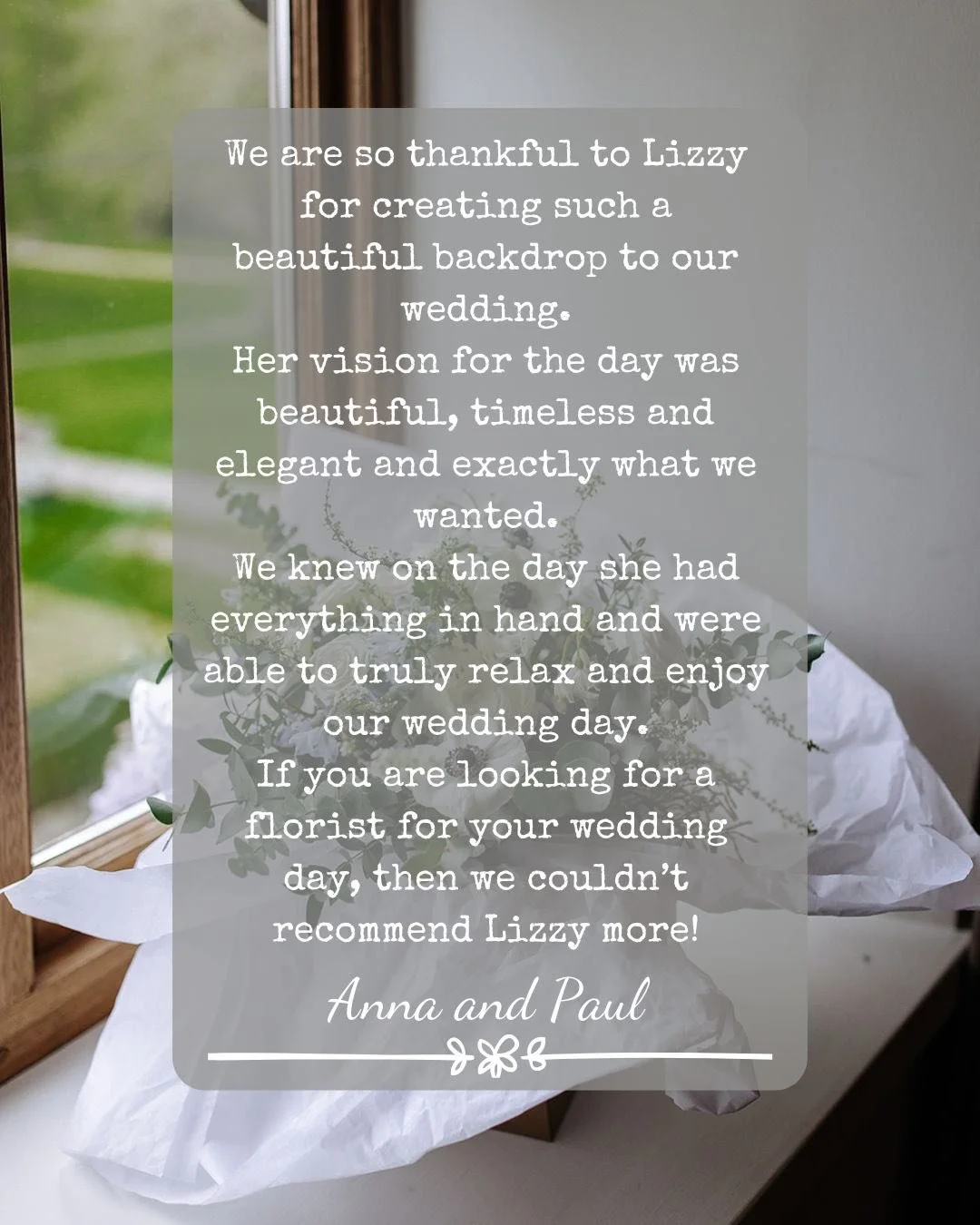 Such lovely kind words from A&amp;P. We do. have a soft spot for flowers and glitter balls!

Image by @joseph.lj.photo
Venue @Tythebarnlaunton