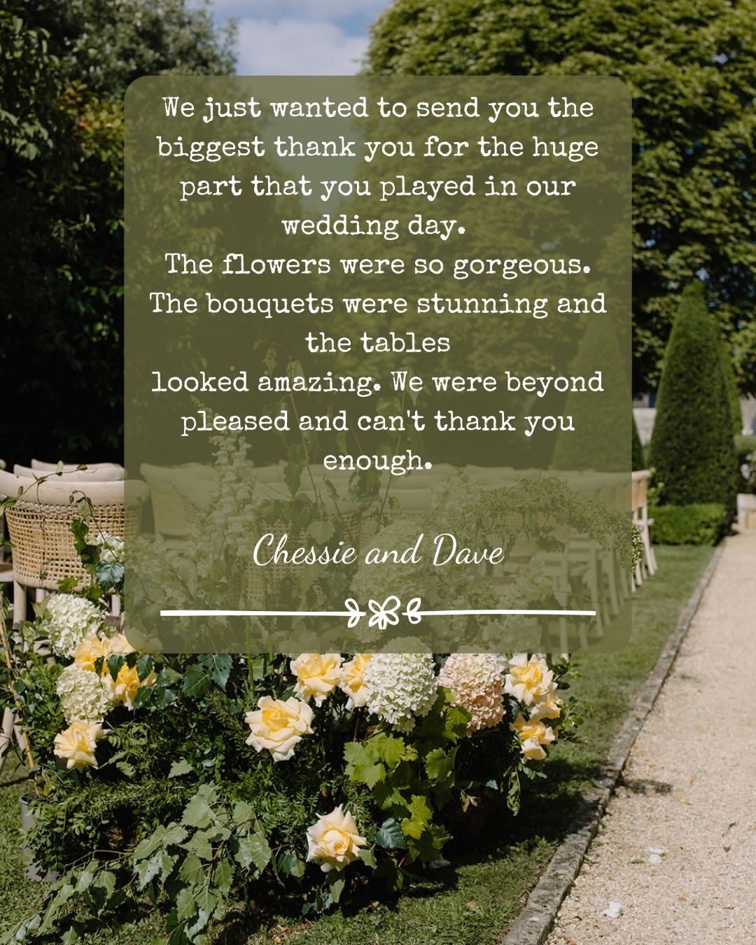 Kind words from our lovely couple C&amp;D x

Tythe 
Beccy Goddard