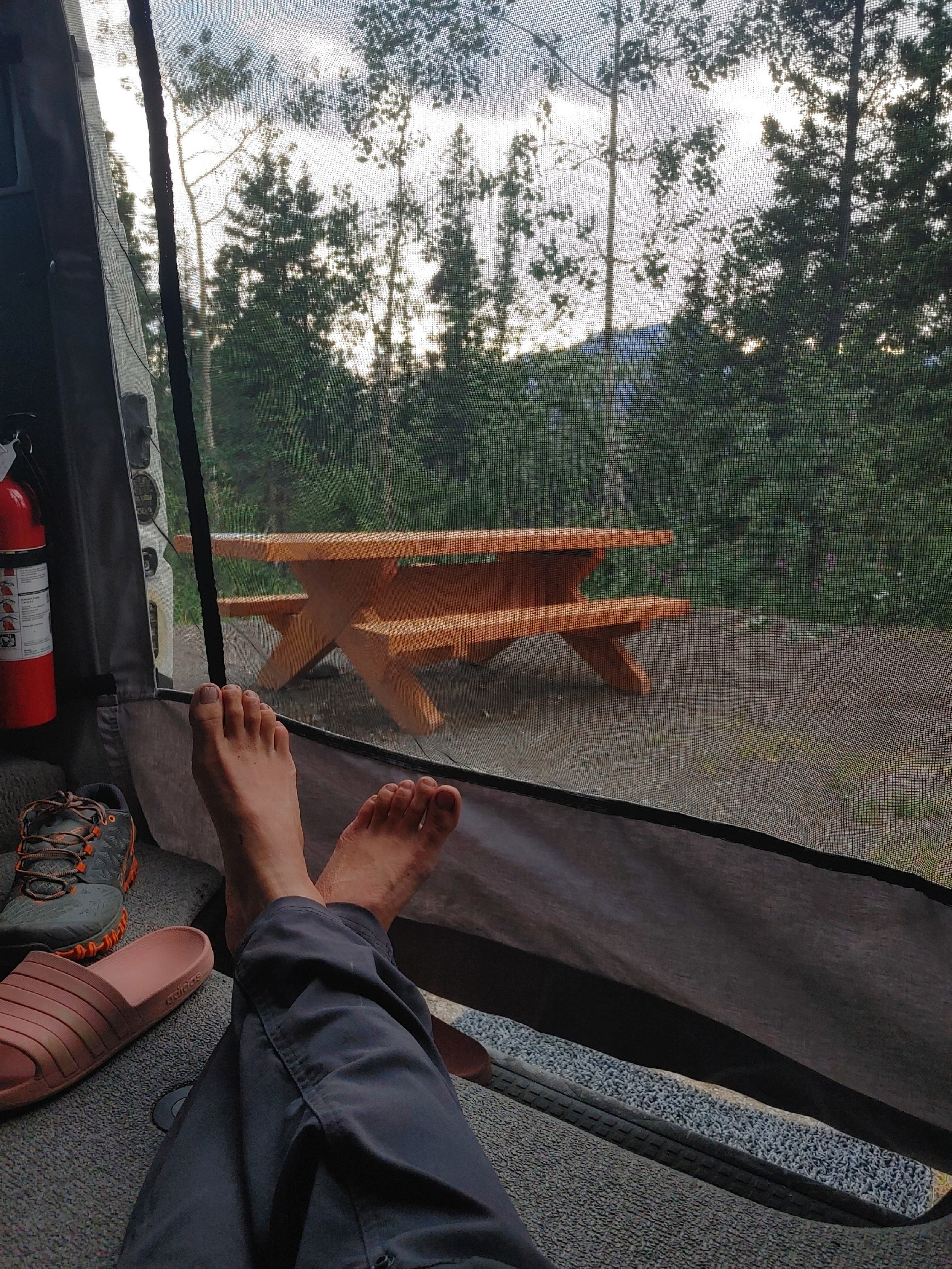  Victoriously in my camp site with my recouped gray van mat!  I was going to give away the Canada Dry anyways. :D 