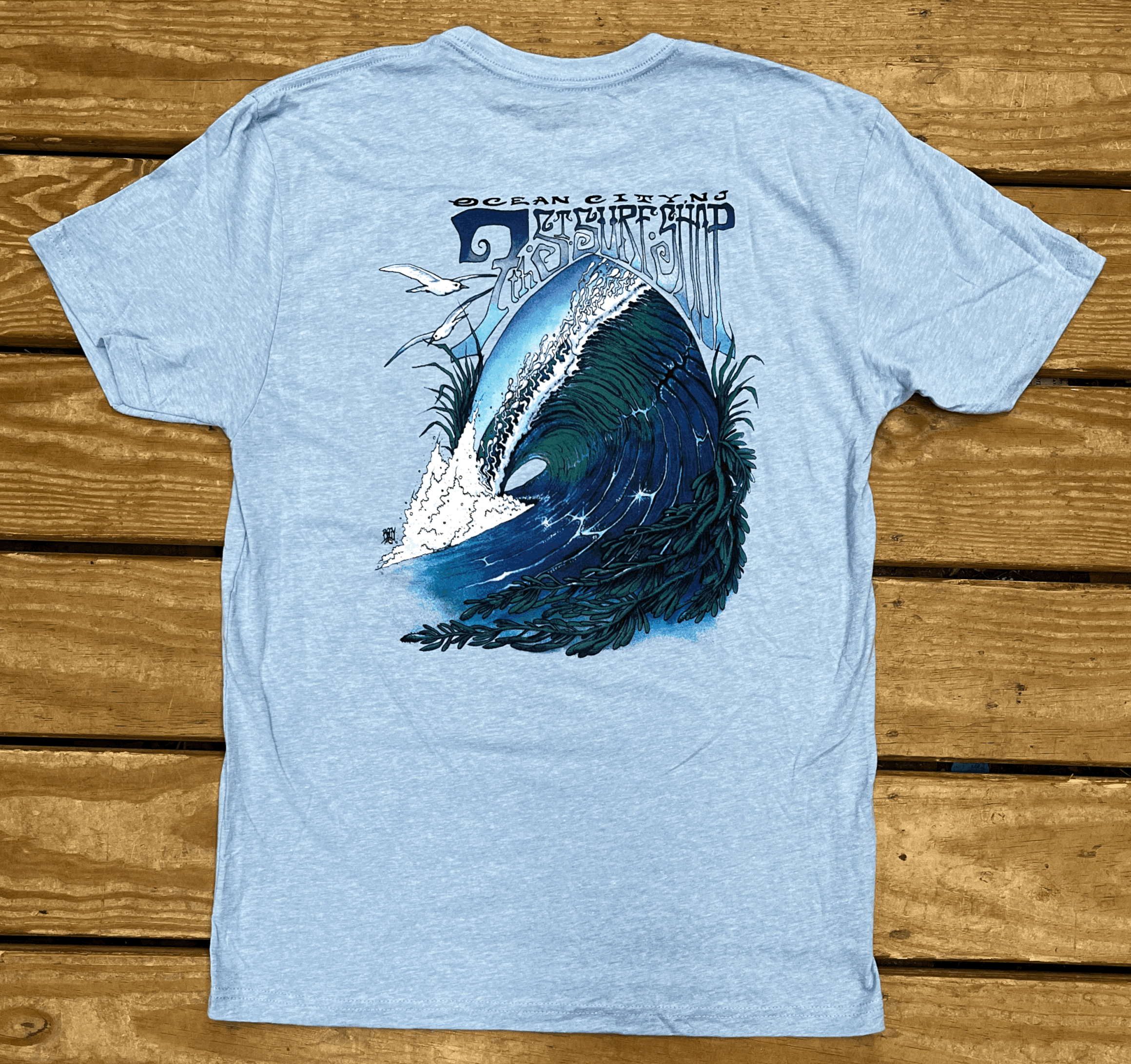 Mens Tee Wave Light Heather Blue