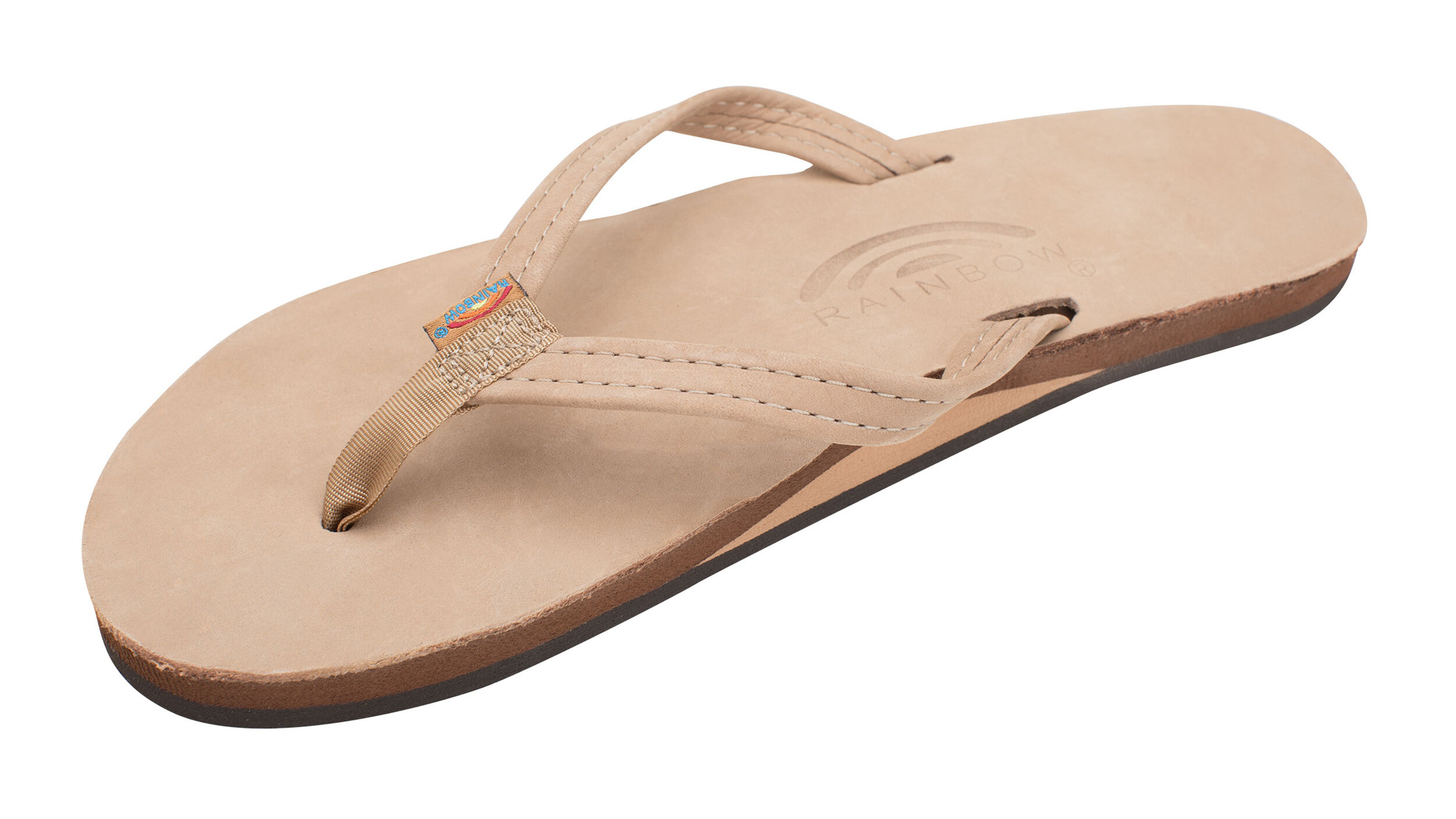 single layer premier leather with arch support and a narrow strap