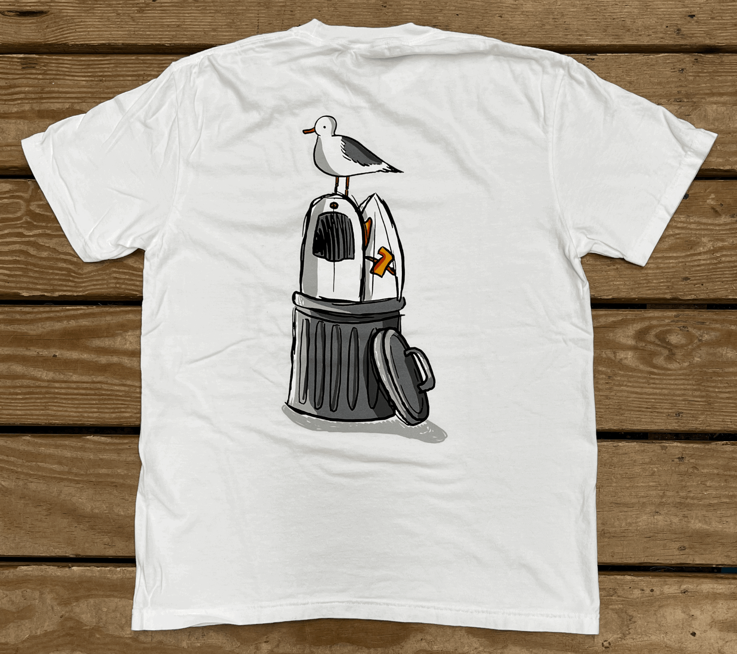Mens Tee Seagull Trashcan White