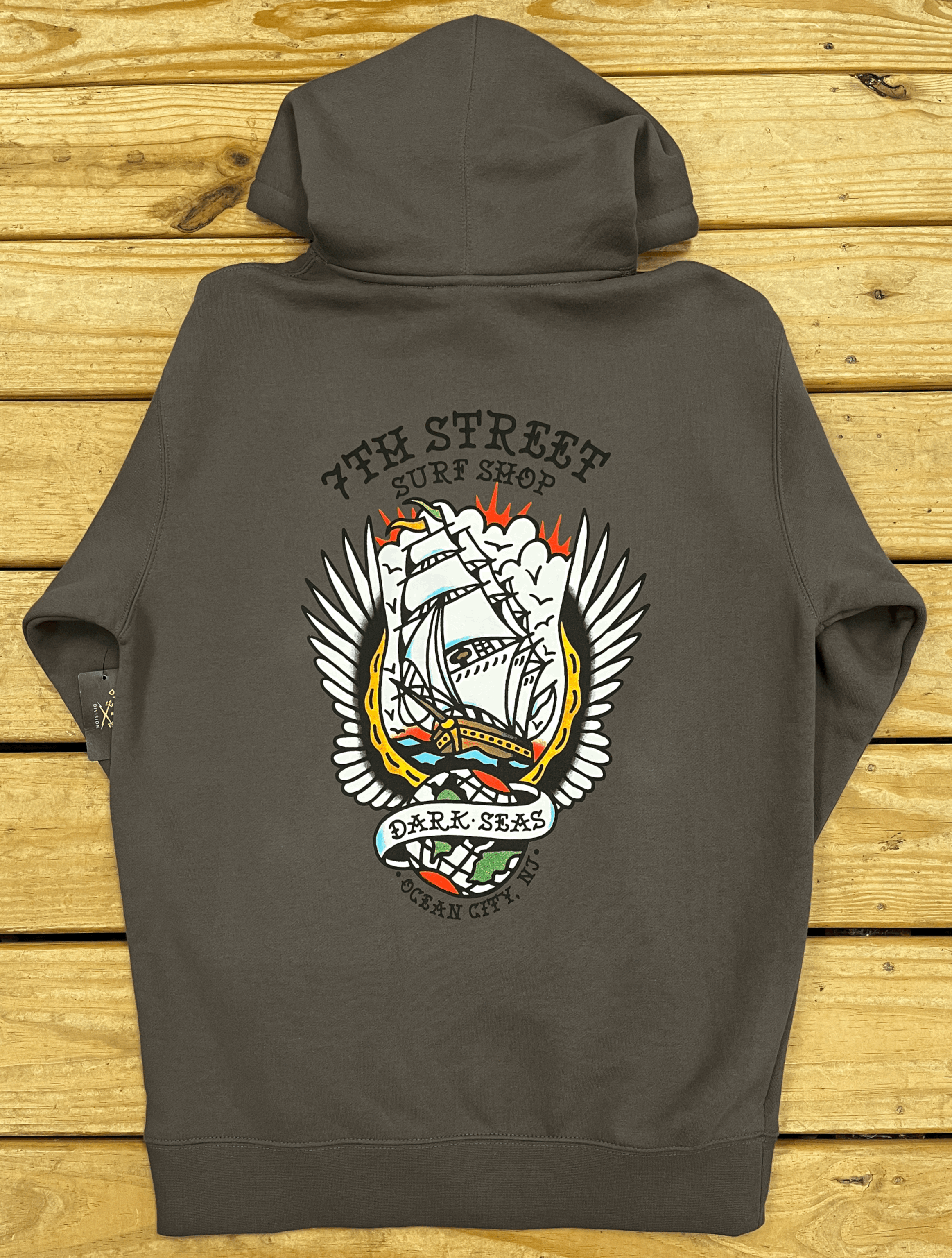 Mens Dark Seas X 7th Street Surf Shop Worldwide Hoodie - Charcoal