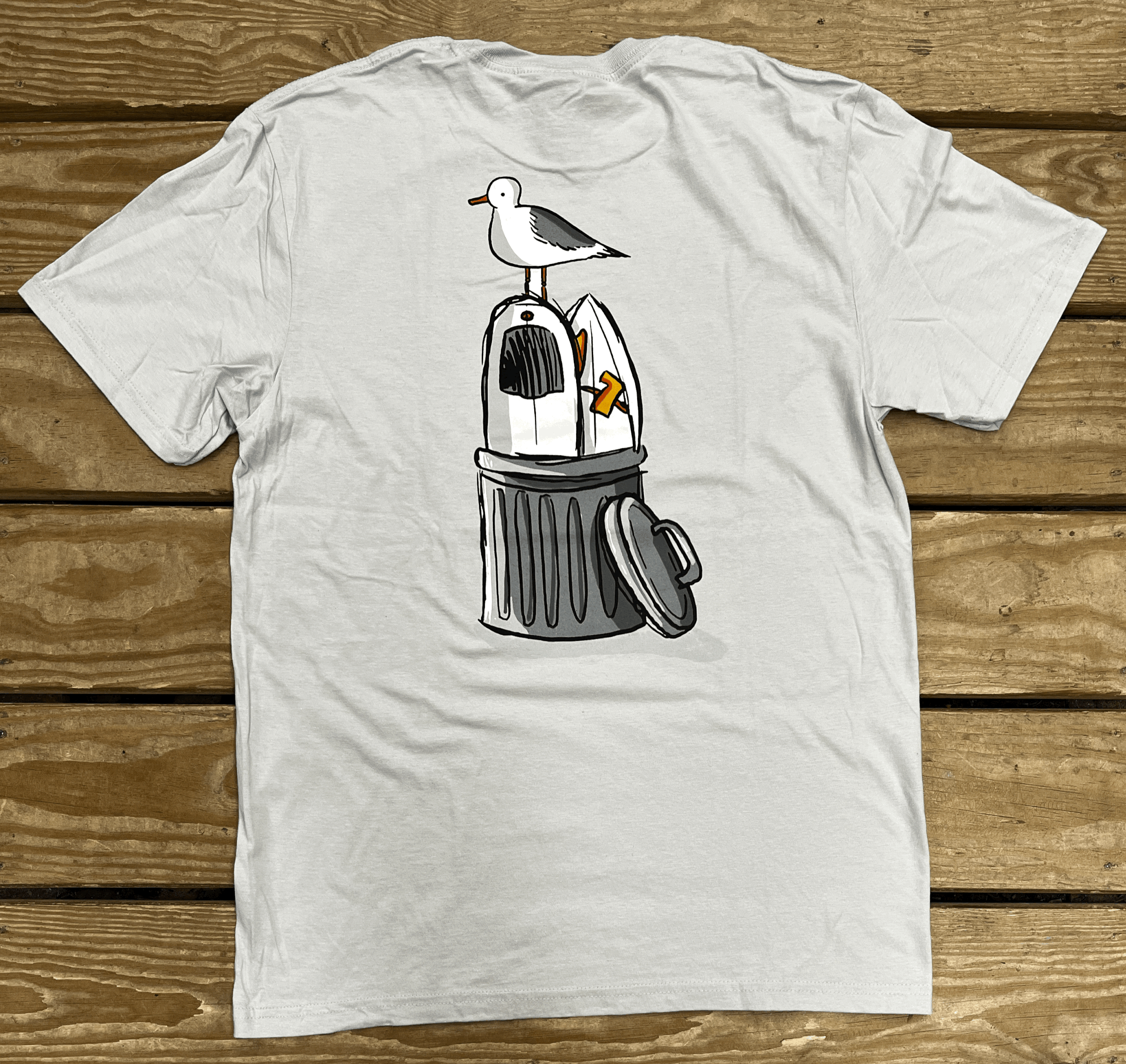 Mens Tee Seagull Trashcan Light Grey