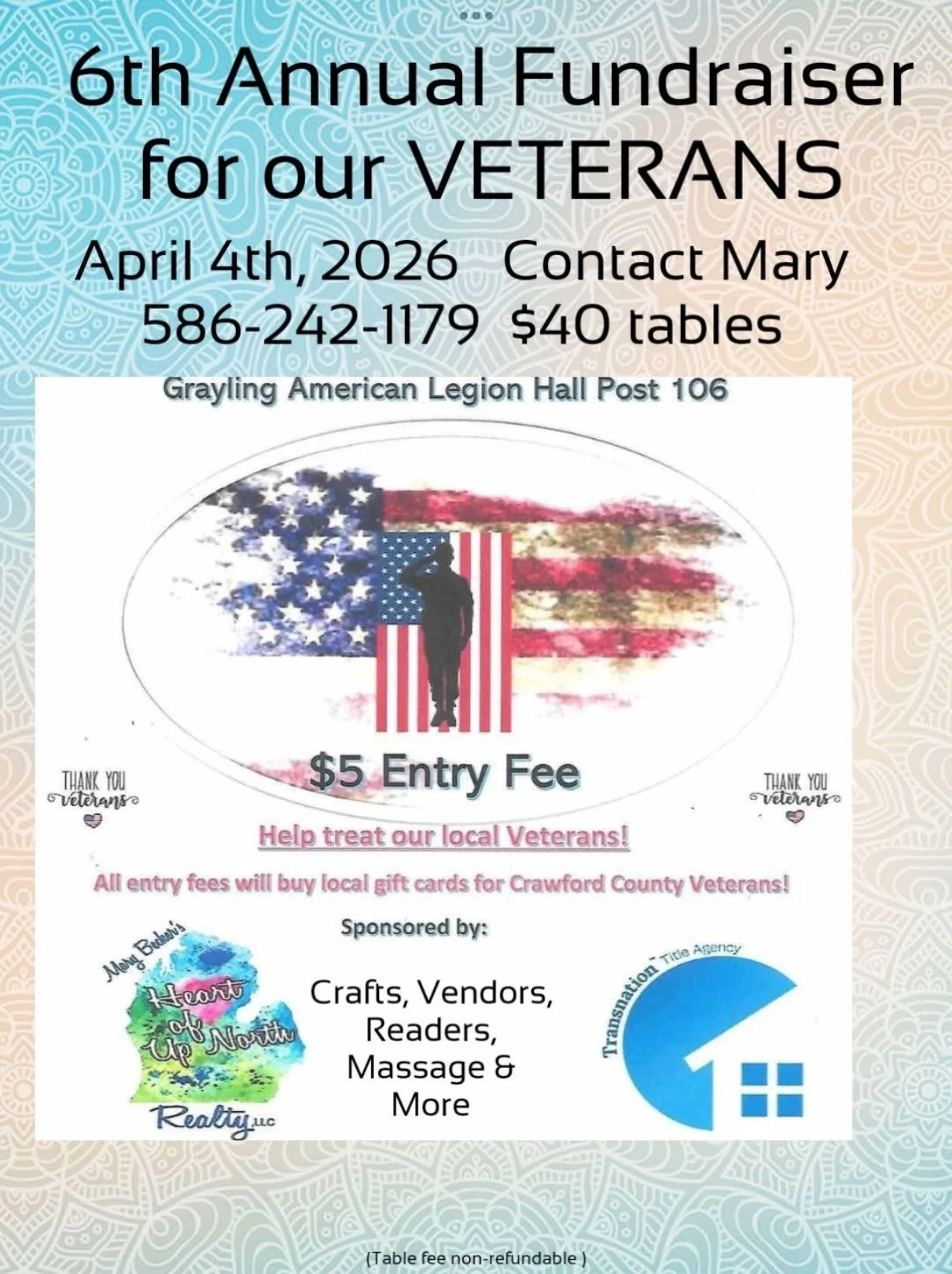 6th Annual Fundraiser for our Veterans ~ Grayling MI