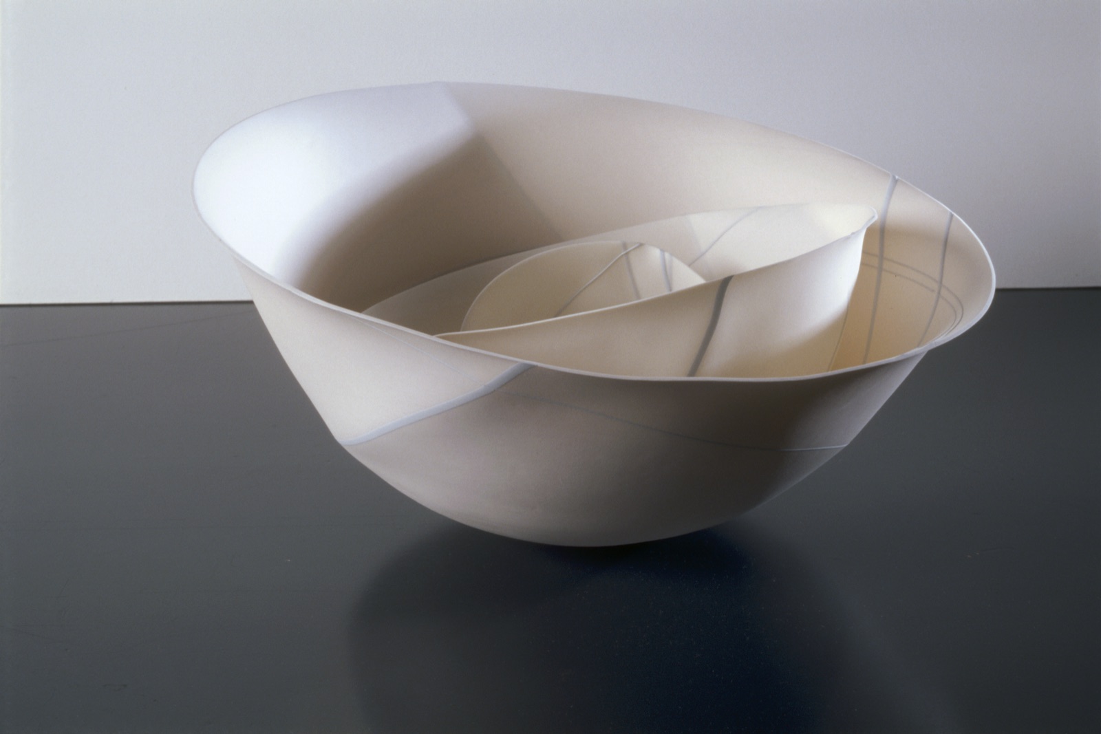 RANDOM LINE SPUN PORCELAIN VESSELS GREY BONE CHINA PHOTO: GRAHAM MURRELL