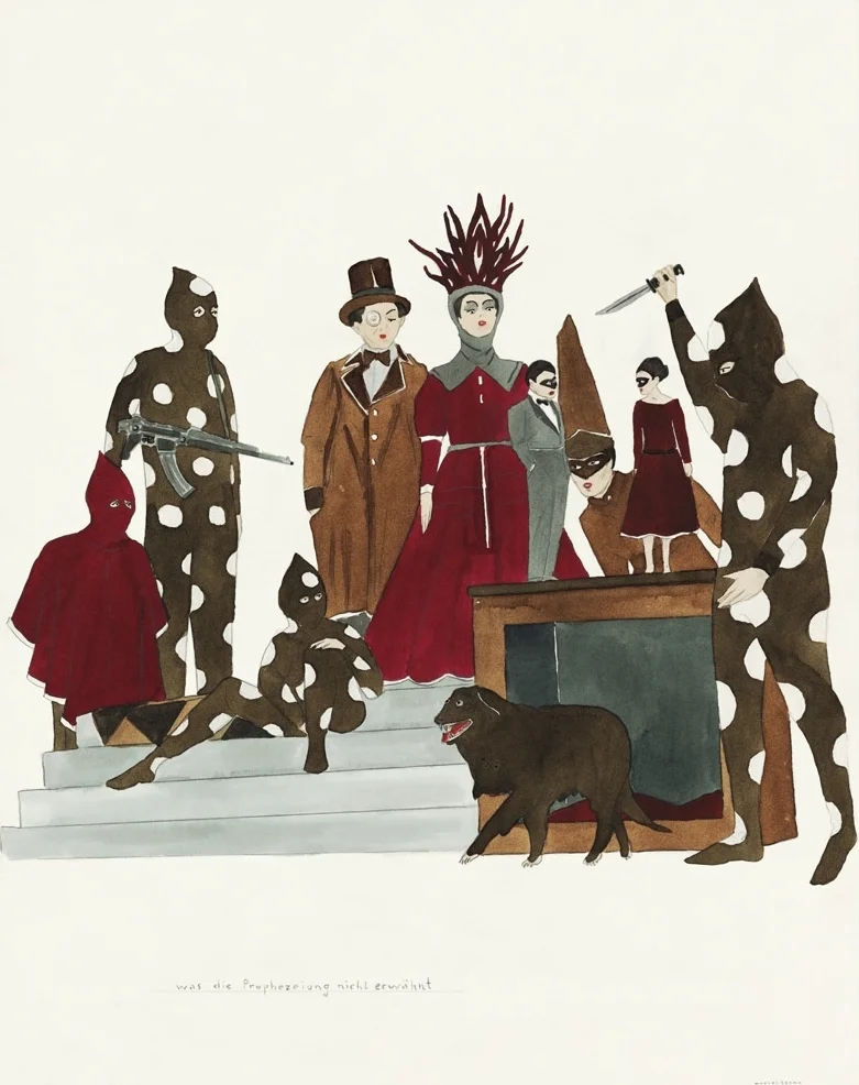 Marcel Dzama Demon, Dancers, and Drinkers: What the Prophecy Failed to Mention, 2011 Ink and gouache on paper, 14 x 11 inches