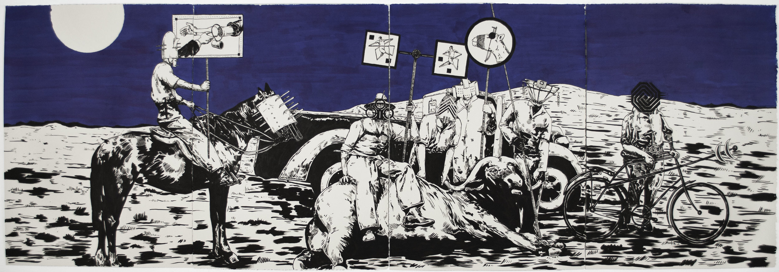 William Buchina The Tide Has Turned #4 , 2013 India ink on paper, 30 x 88 inches (quadriptych)