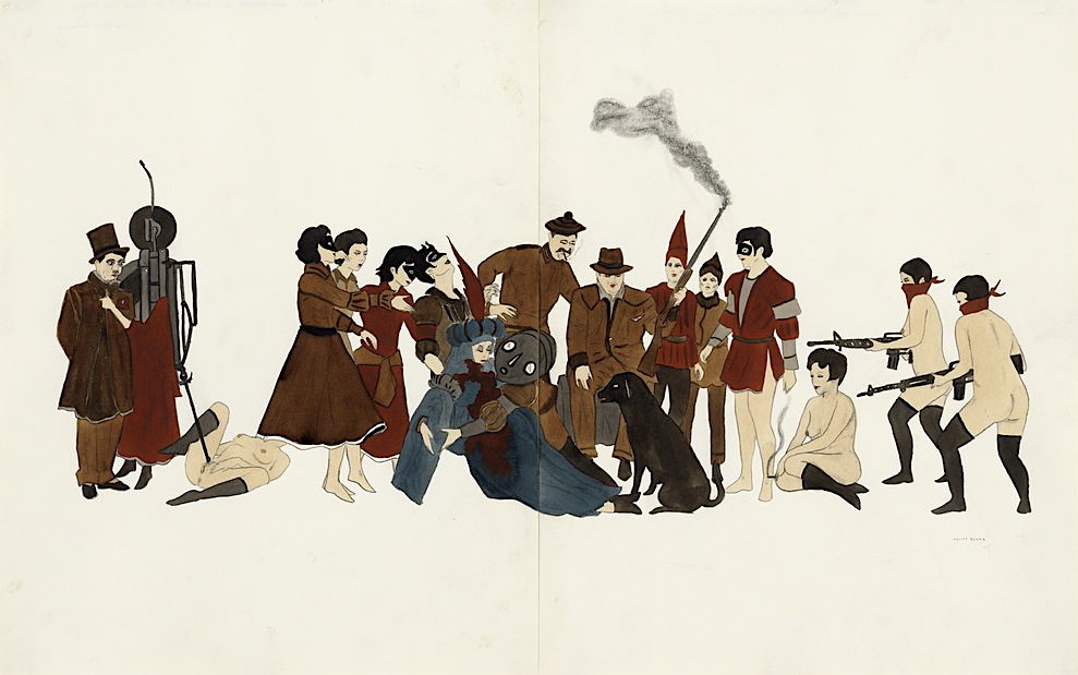 Marcel Dzama Her breath will not mist or stain the stone , 2010 ink, watercolor on paper, 14 x 22 inches