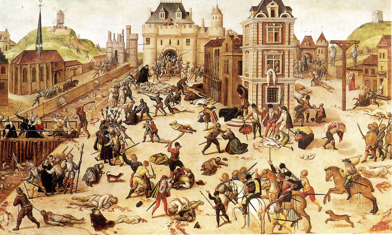 St. Bartholomew's Day Massacre, perpetrated against Huguenots in 1572